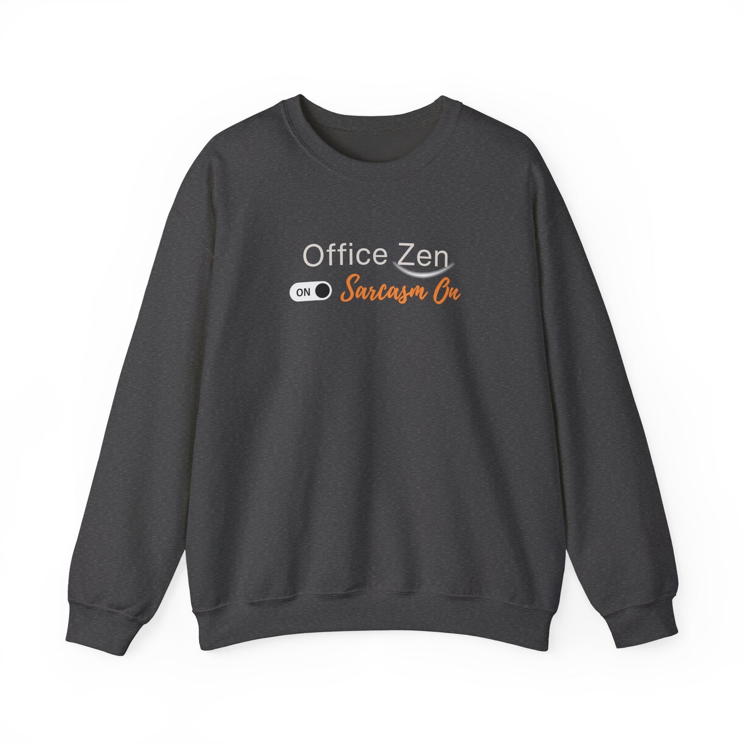 Dark gray sweatshirt with 'Office Zen' text on a white background