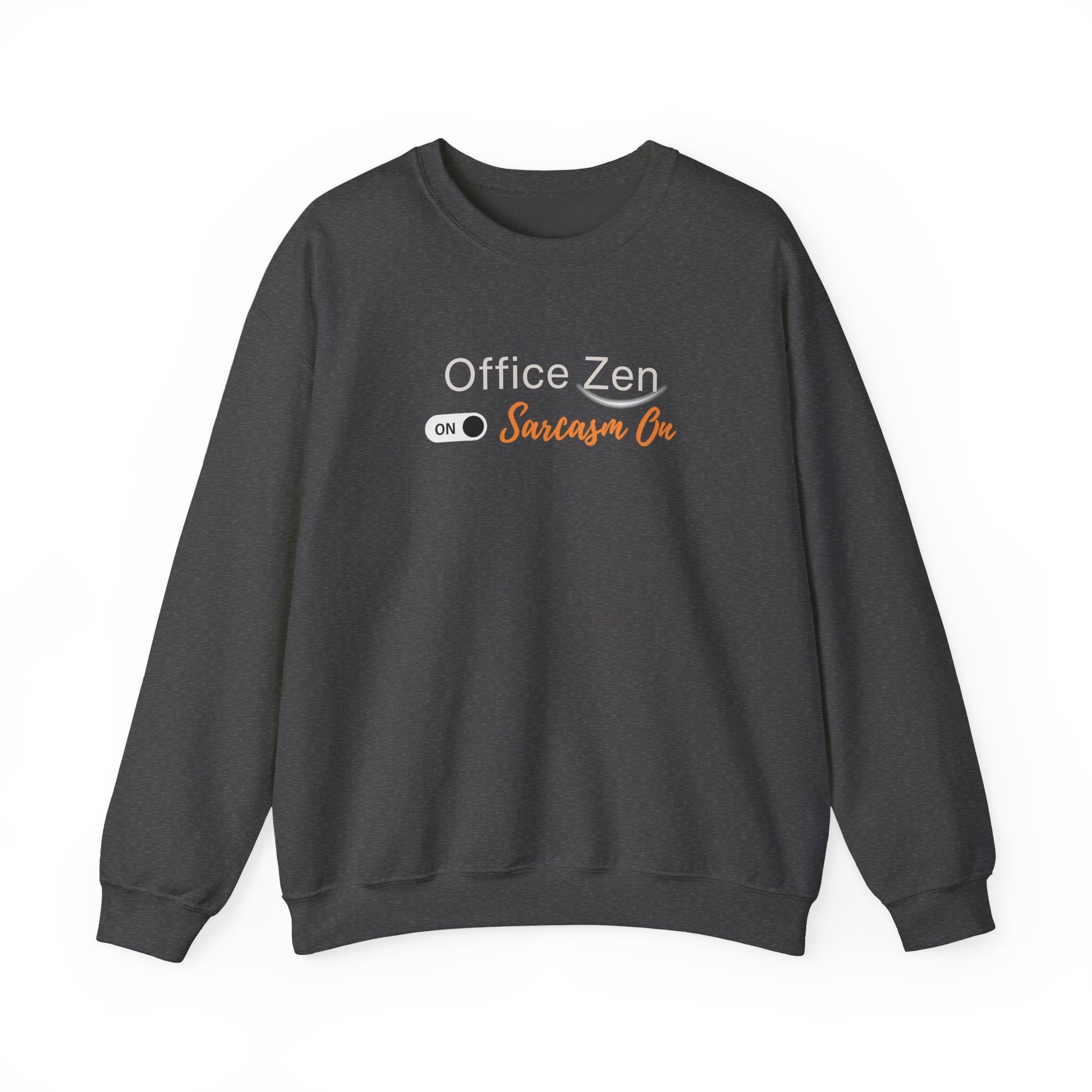Dark gray sweatshirt with 'Office Zen' text on a white background