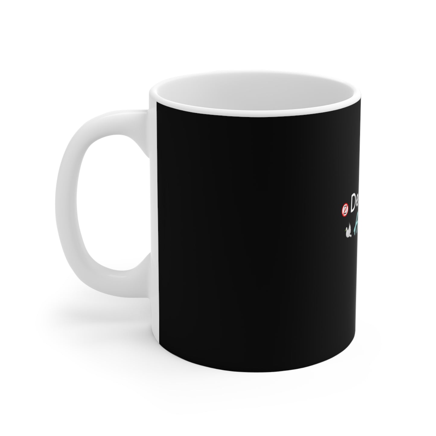 Black mug with text 'Decline Call Accept Calm' and a white handle on a white background