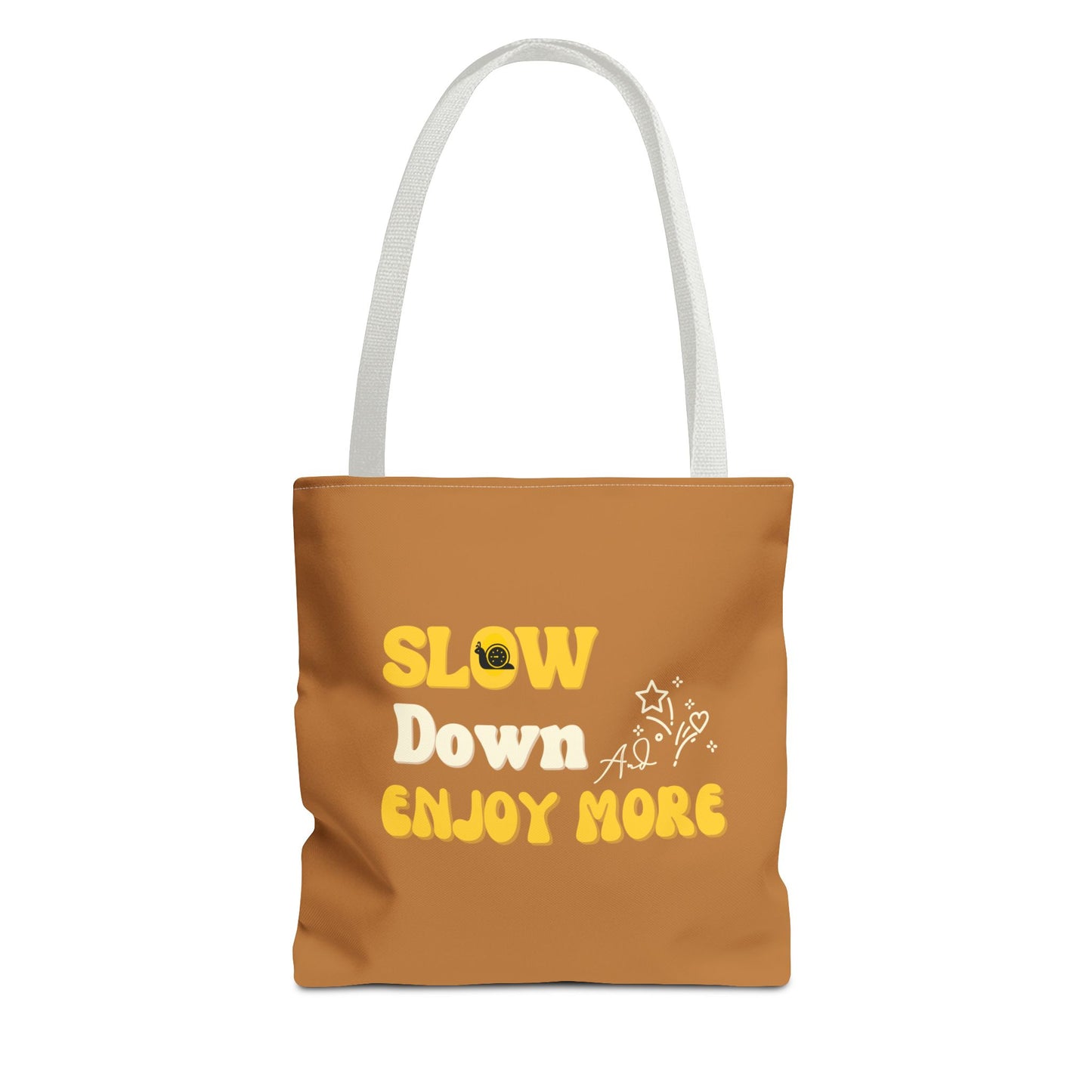 Slow living tote bag with white handle