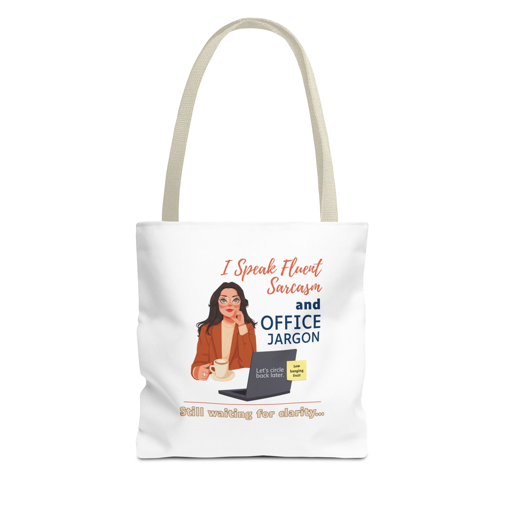 I speak fluent sarcasm and office jargon tote bag - beige handle