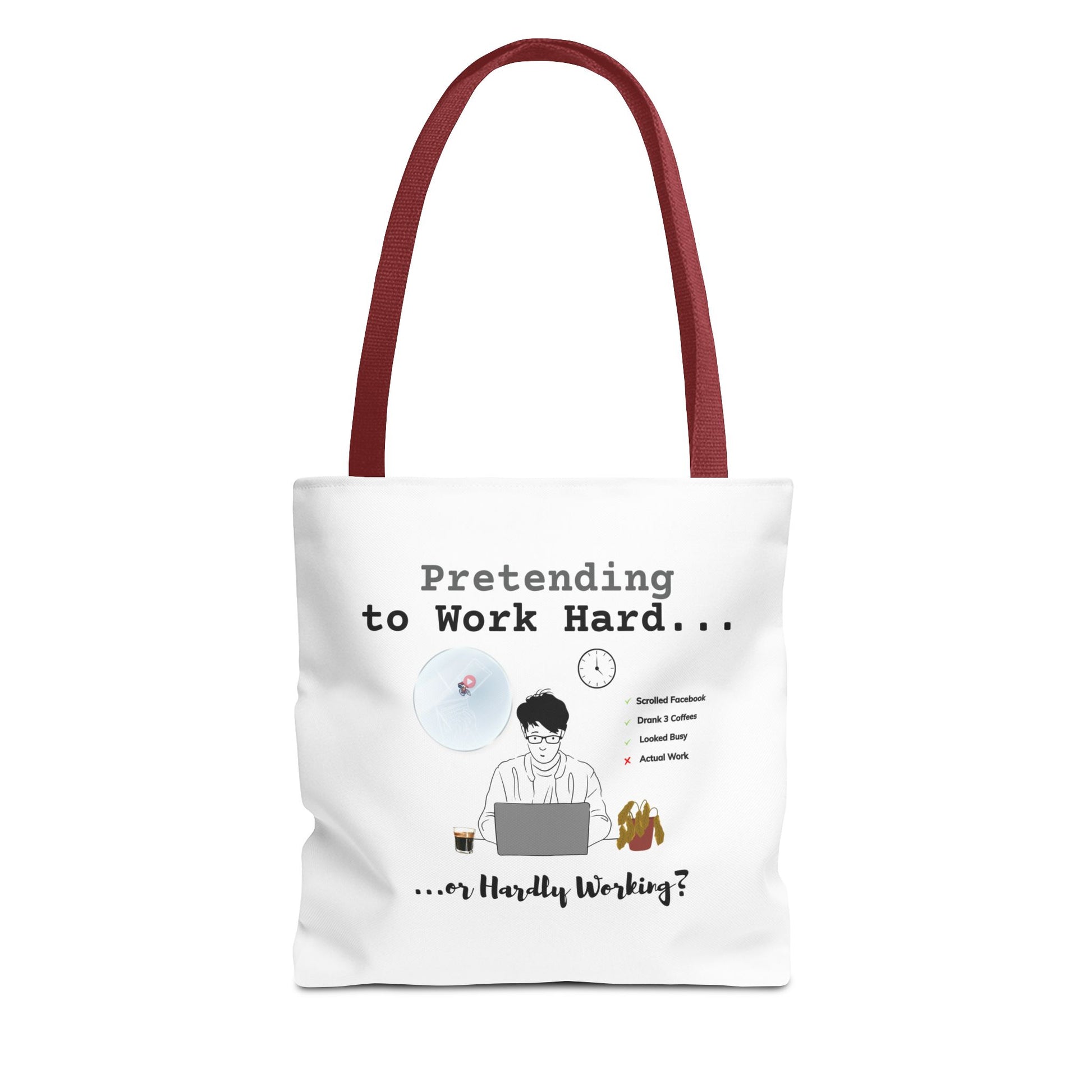 Overthinking tote for coworkers with red handle