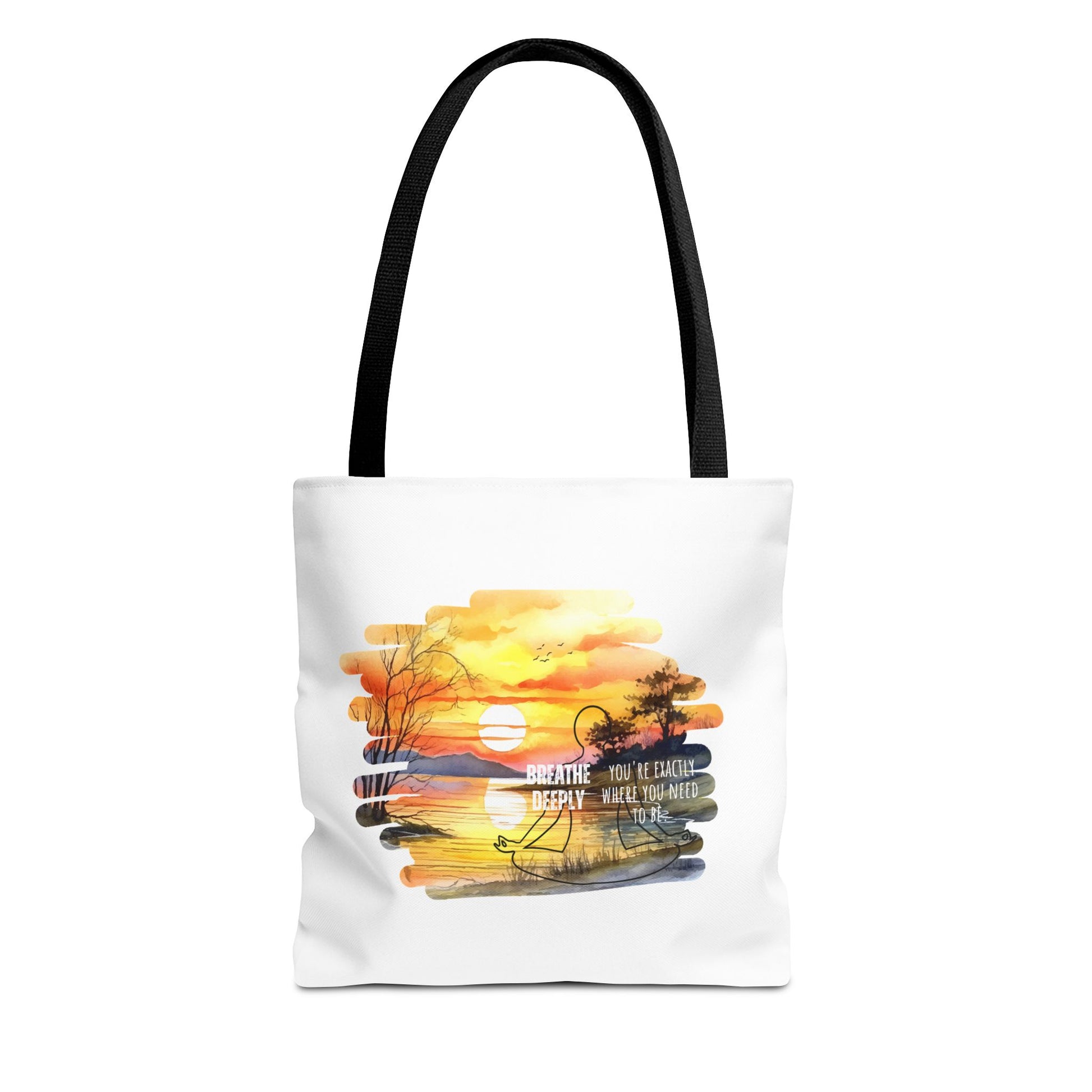 Breathe Deeply Tote Bag - white and black strap