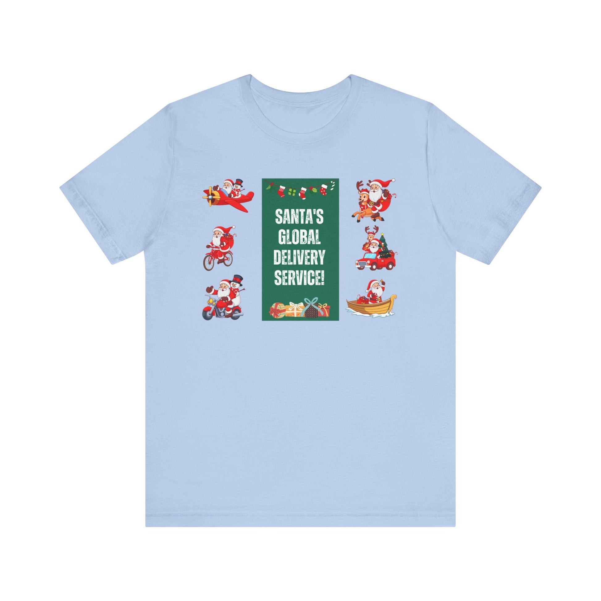 Santa's Global Delivery Service Festive Holiday T-Shirt - Light Blue