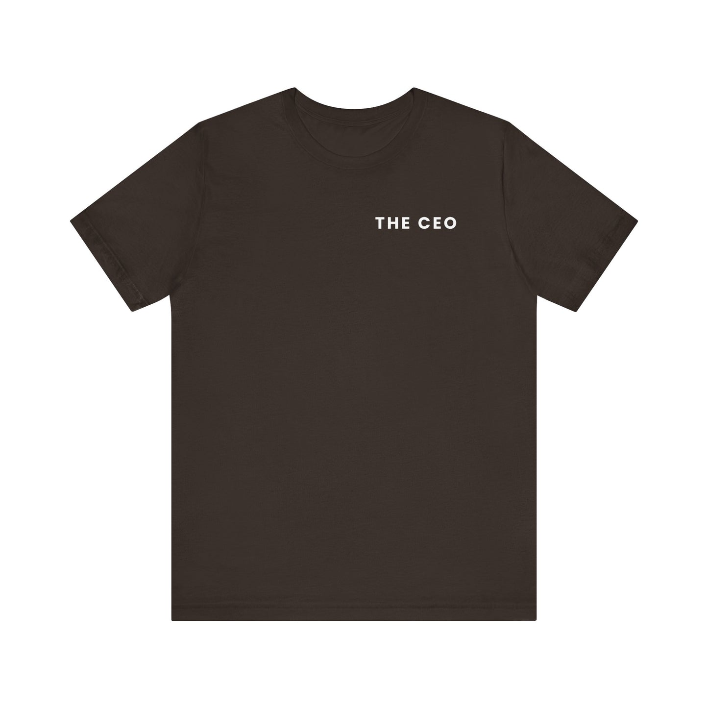 Brown t-shirt with 'THE CEO' text on a white background