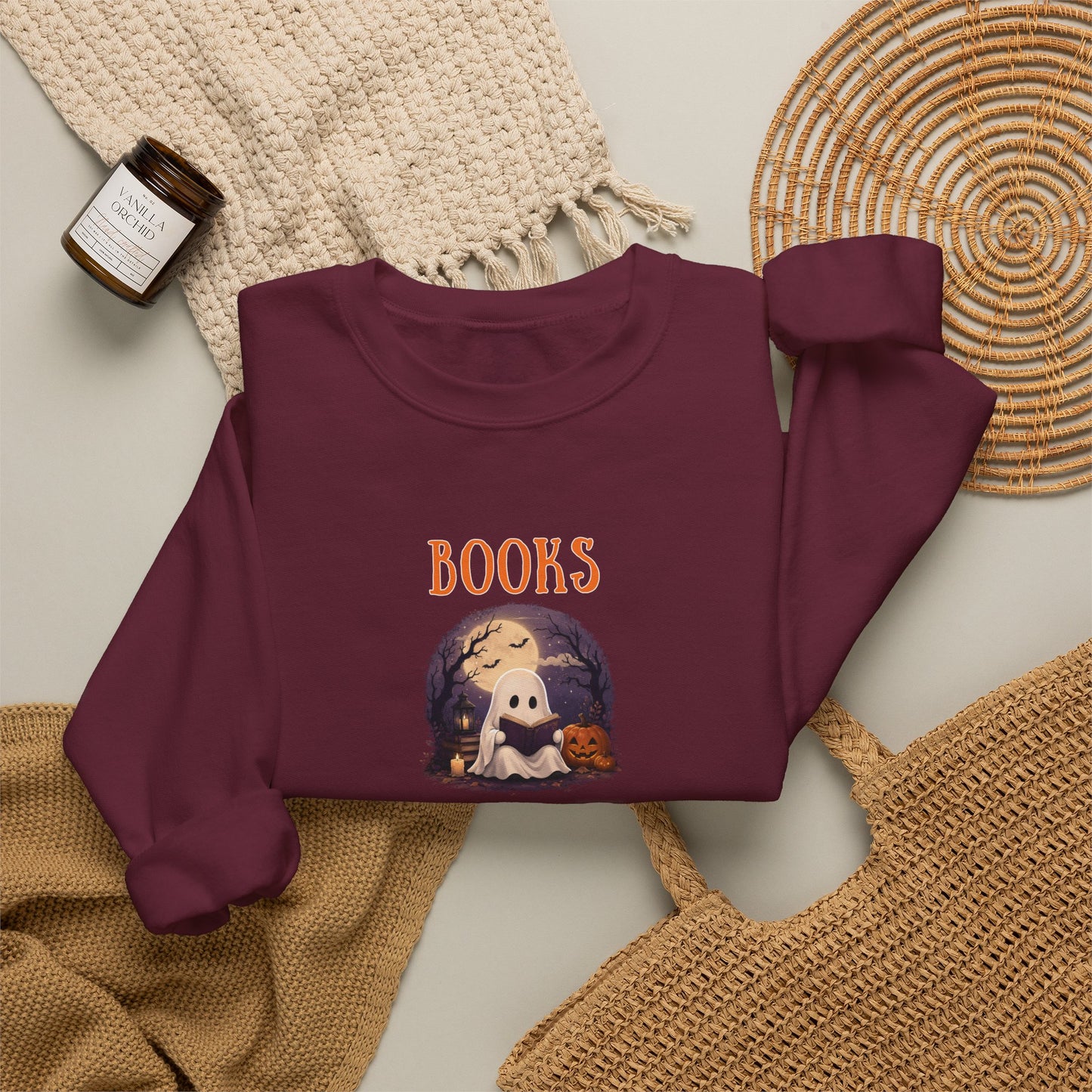 Halloween Sweatshirt – Books Before Boos Cozy Ghost Reader Pullover