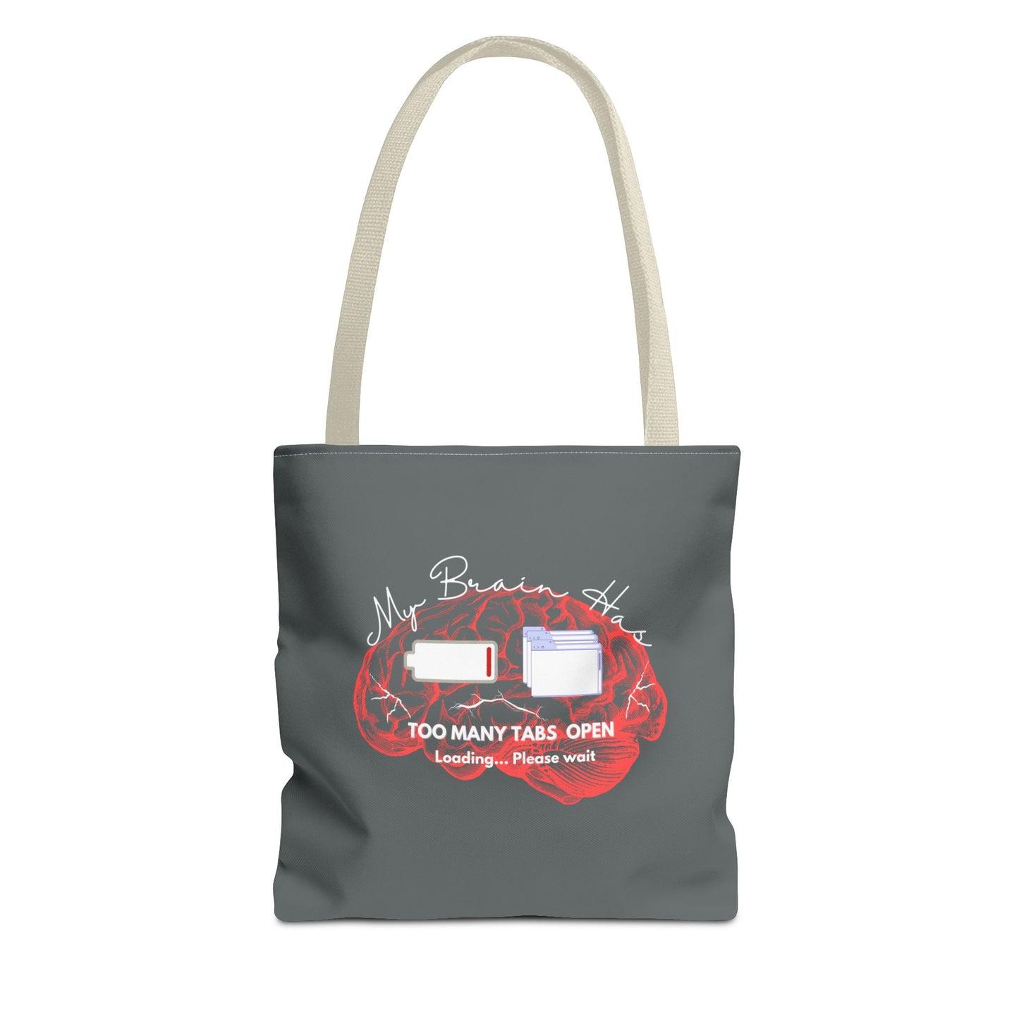 Brain overload tote bag with beige handle