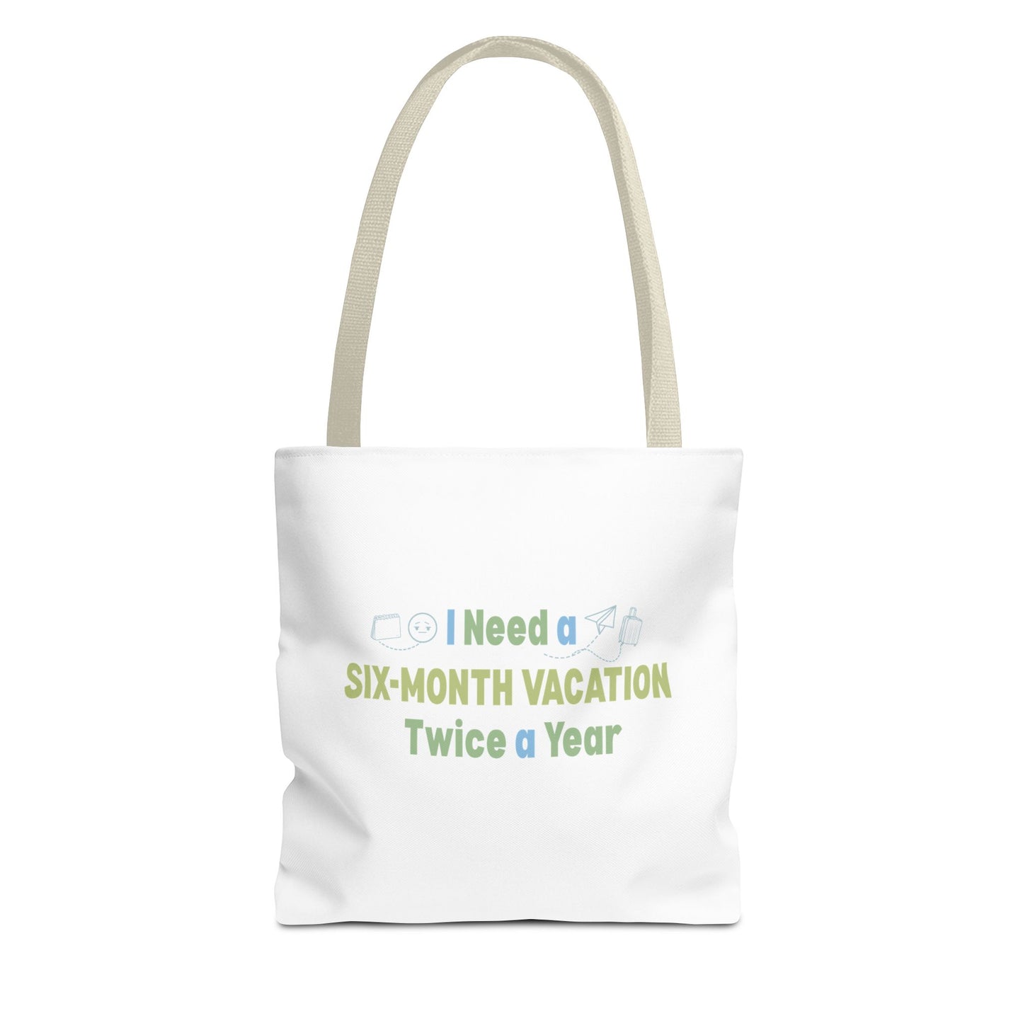 Vacation tote bag design with beige handle