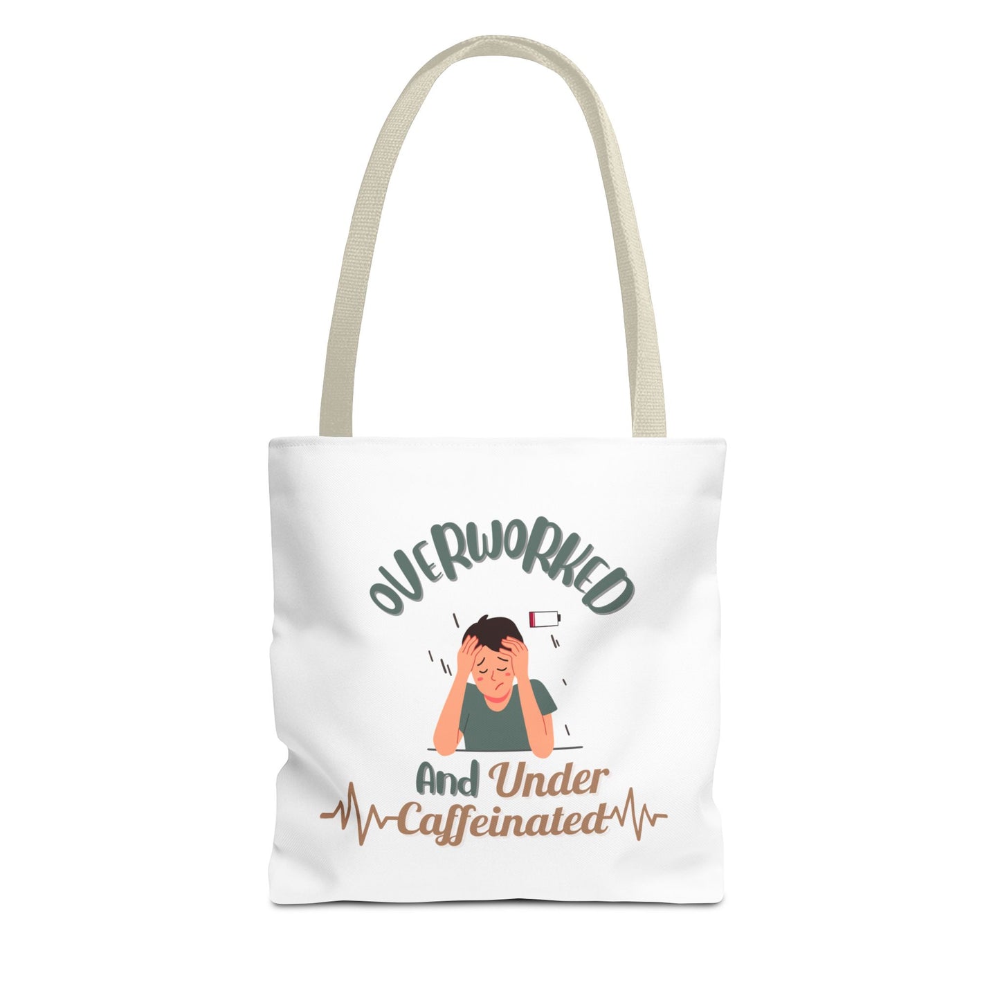Caffeine addict tote bag with beige handle