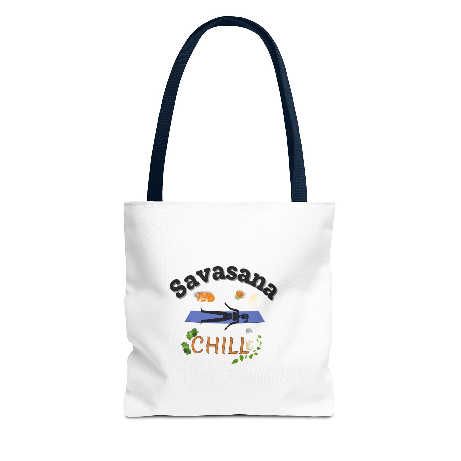 Savasana and Chill tote design - navy handle