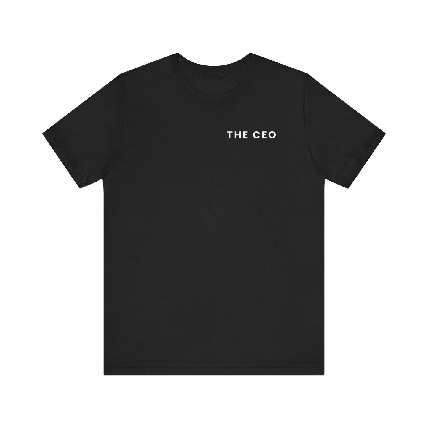 Black t-shirt with 'THE CEO' text on a white background
