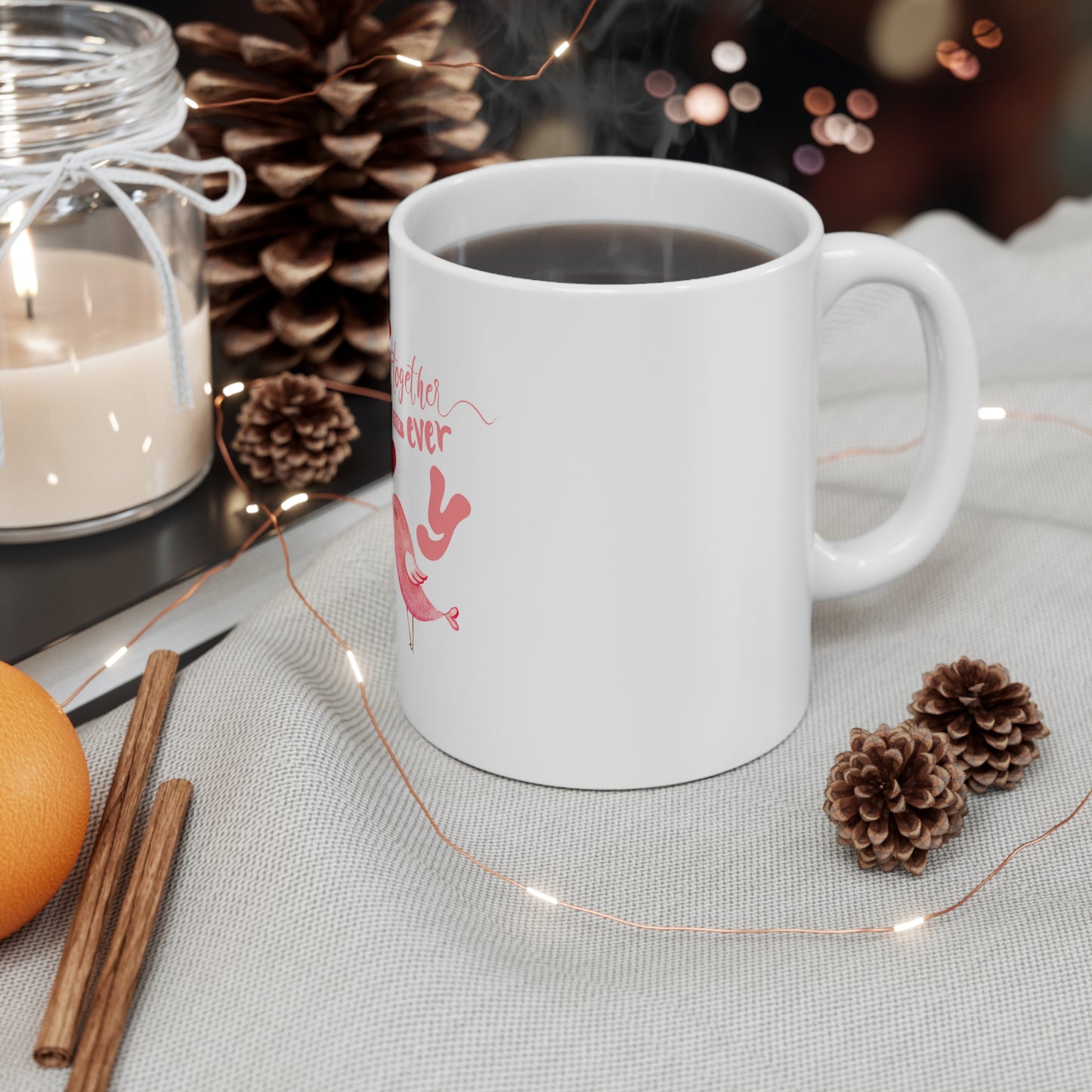 Love birds forever mug - hot coffee