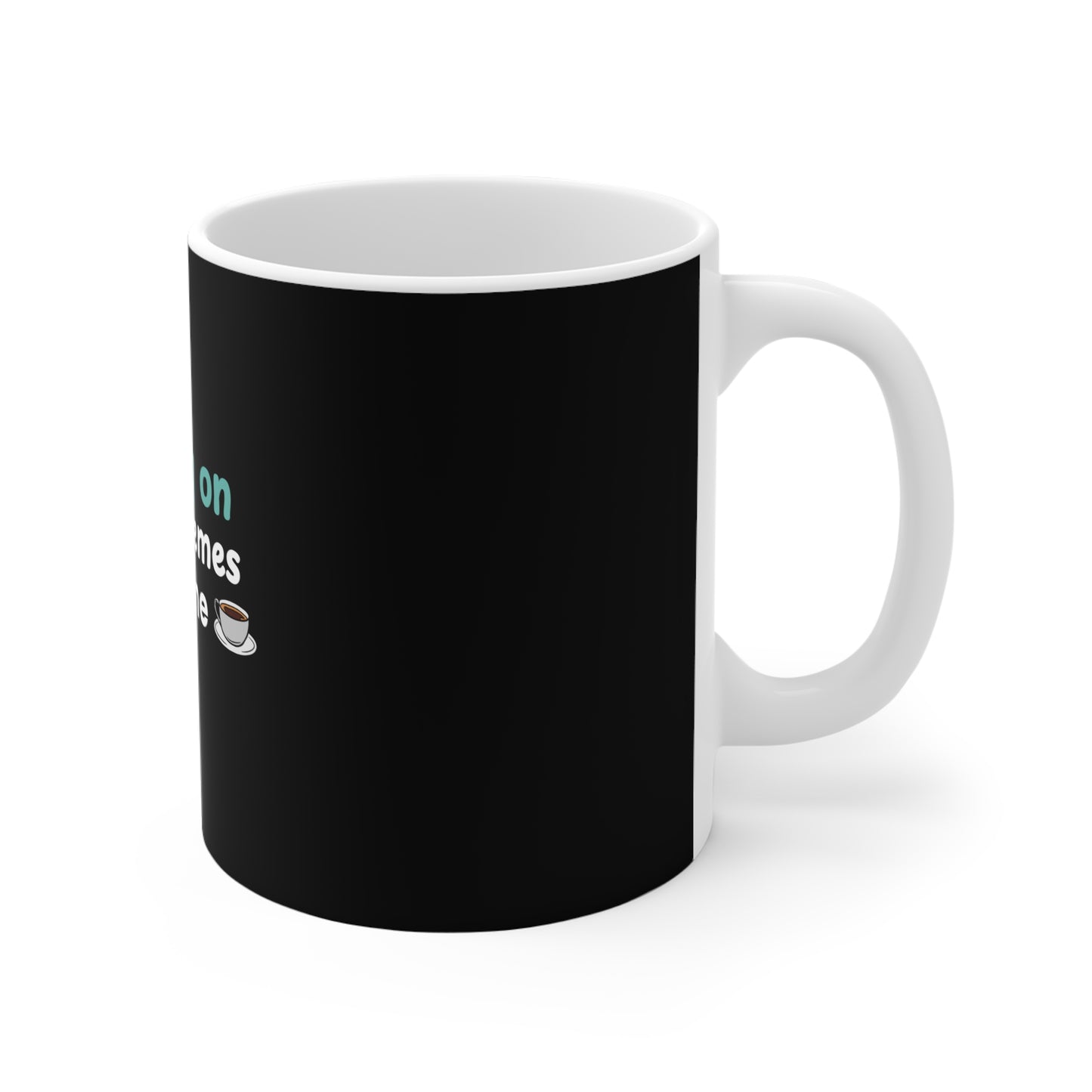 Right side of a black mug featuring the text 'Running on Vibes, Memes & Caffeine', displayed on a white background.