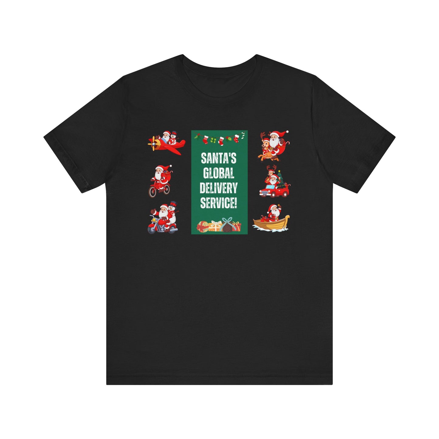 Santa's Global Delivery Service Festive Holiday T-Shirt - Black