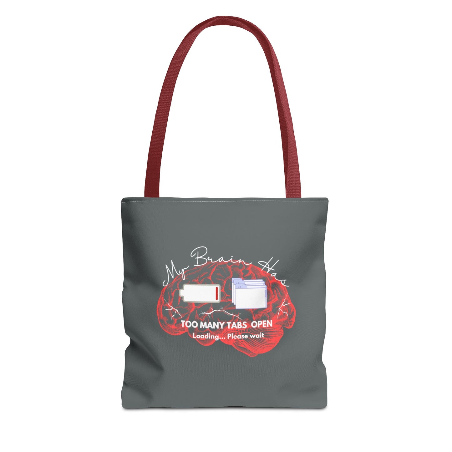 Brain overload tote bag with red handle