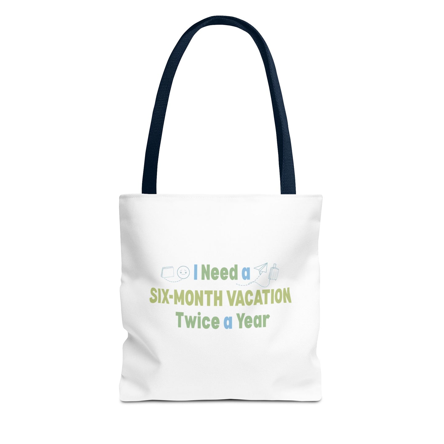 Vacation tote bag design with navy handle
