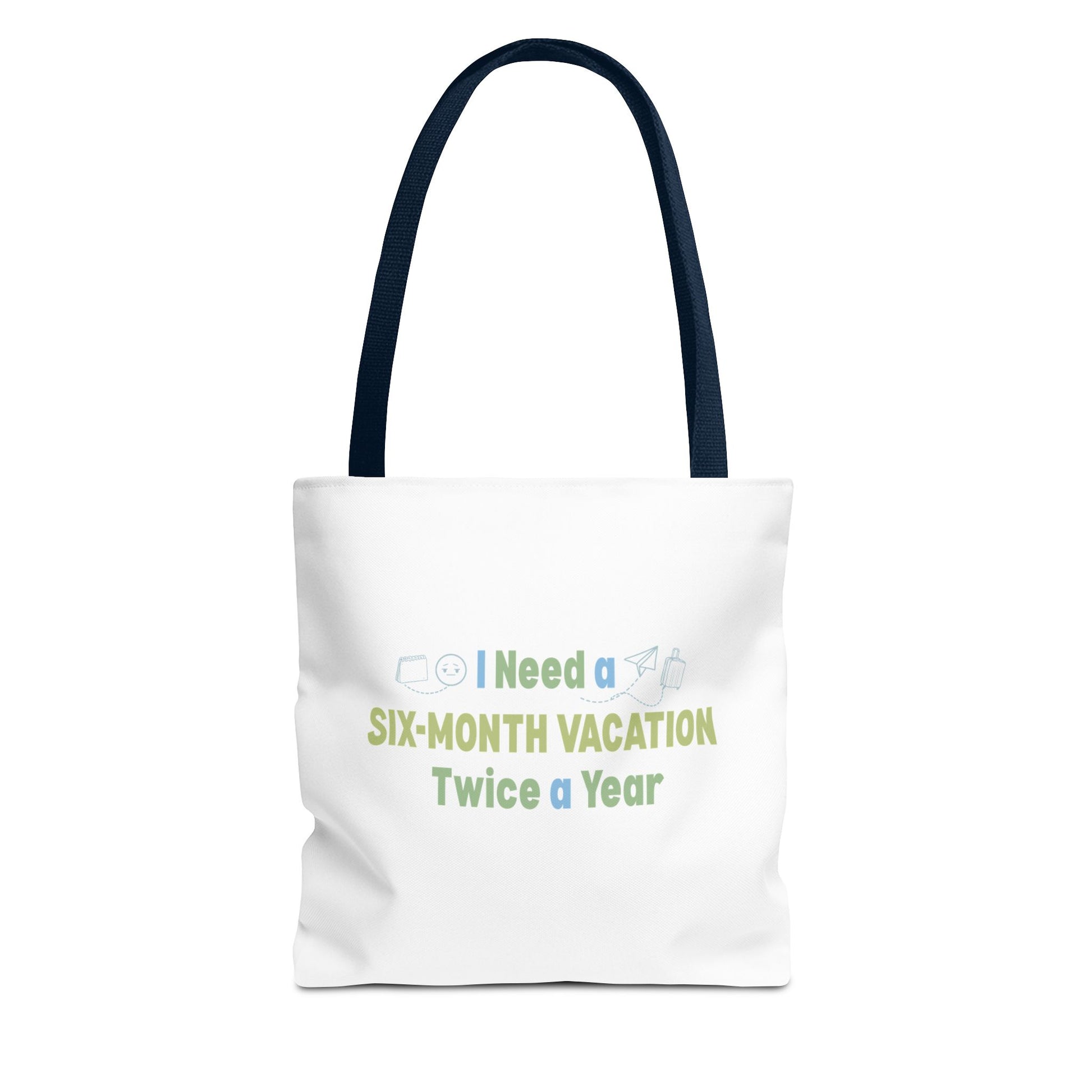 Vacation tote bag design with navy handle