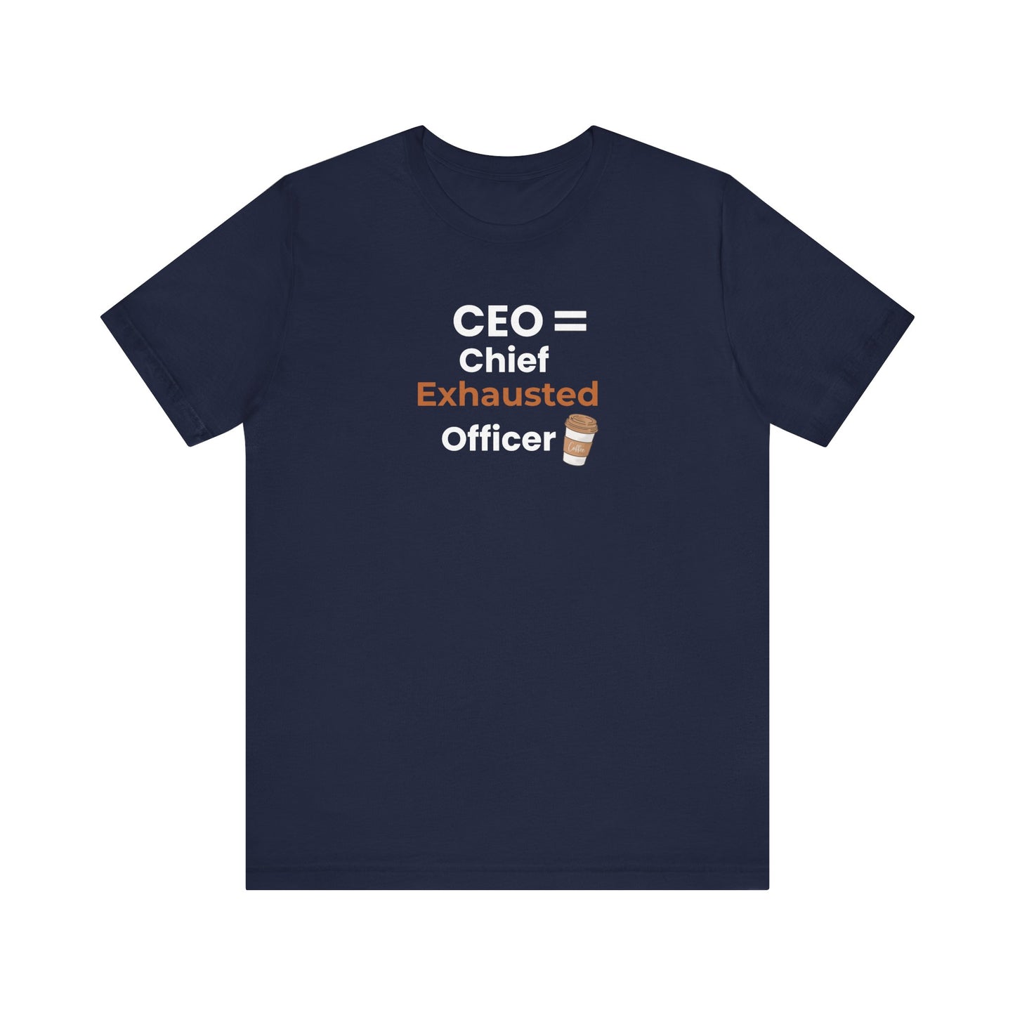 Navy blue t-shirt with humorous text design on a white background
