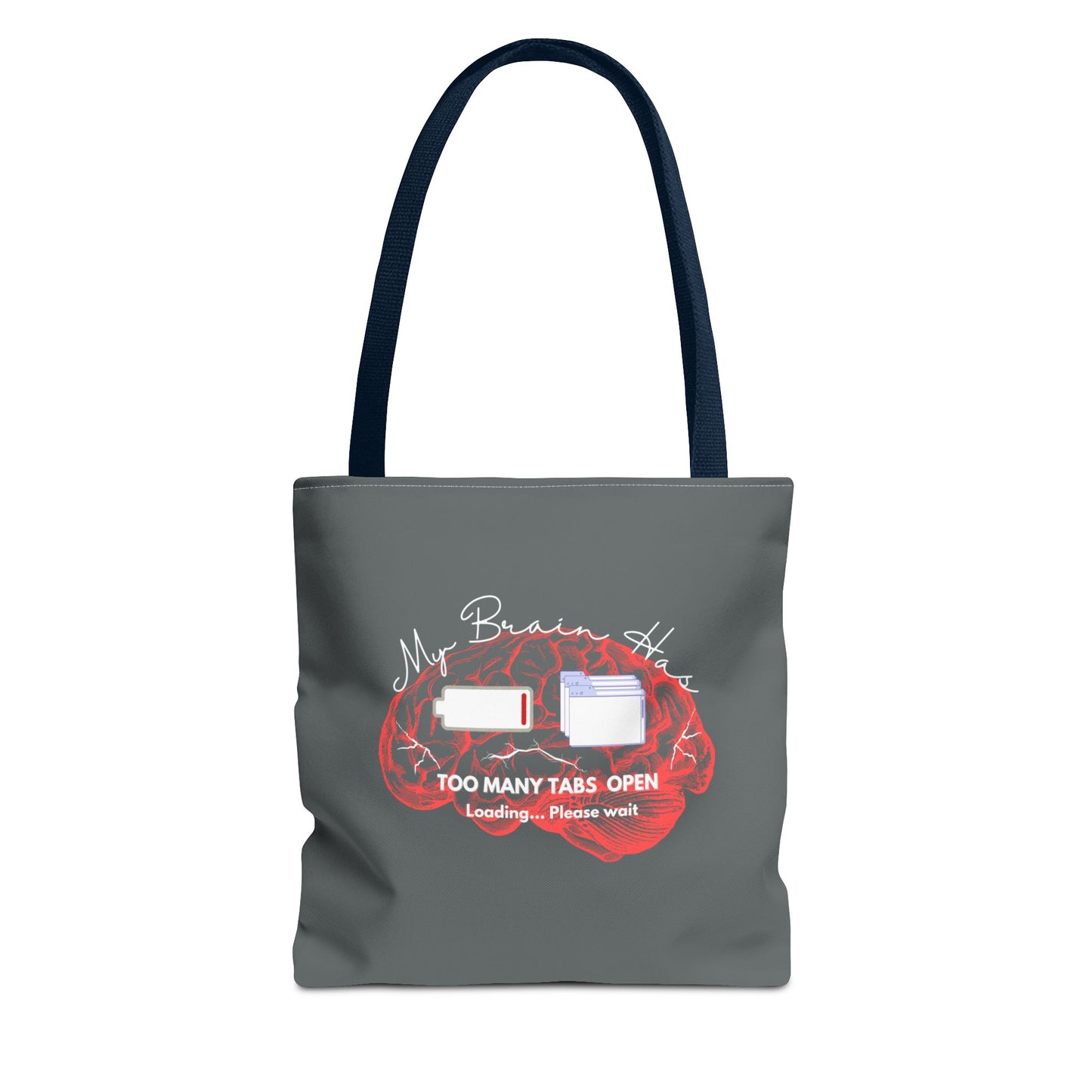 Brain overload tote bag with navy handle