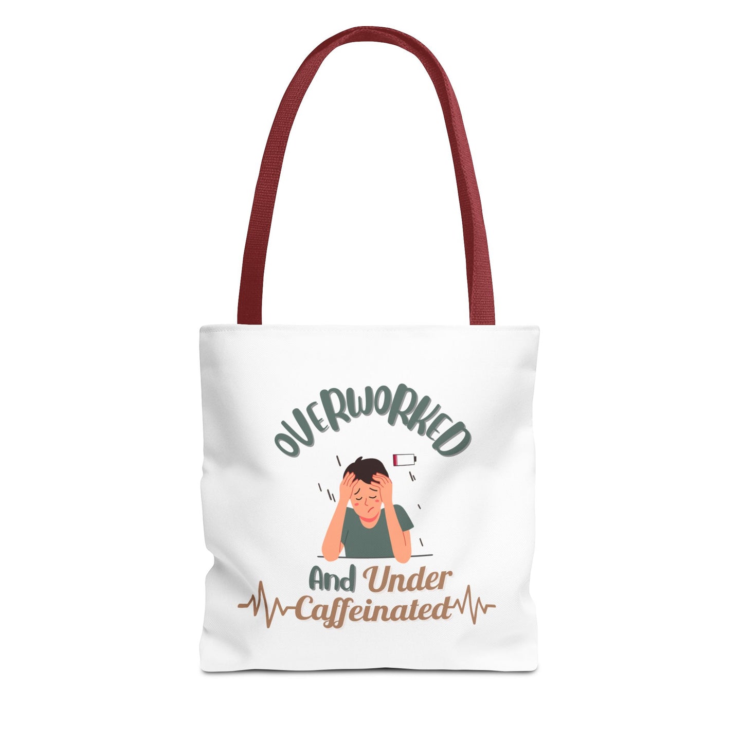 Caffeine addict tote bag with red handle
