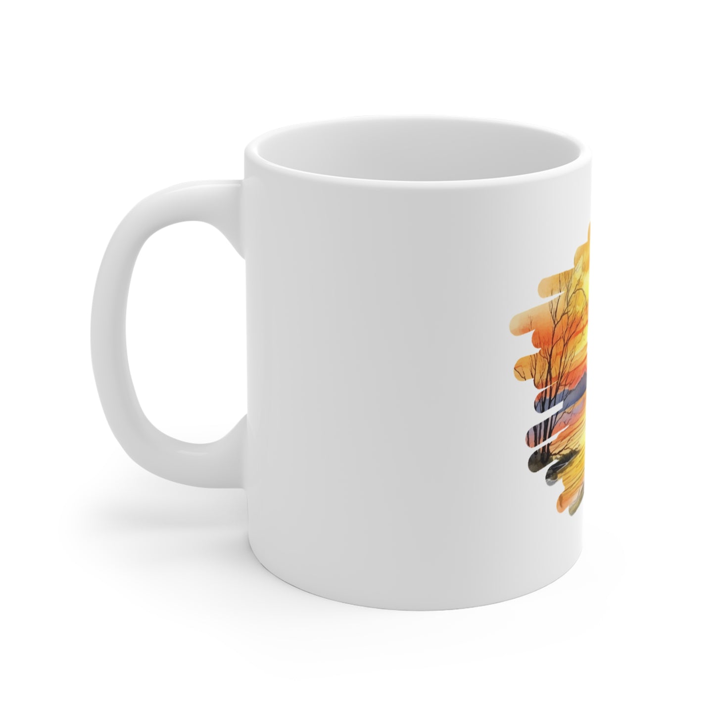 Breathe deeply yoga mug with 1 white sample cup - side view