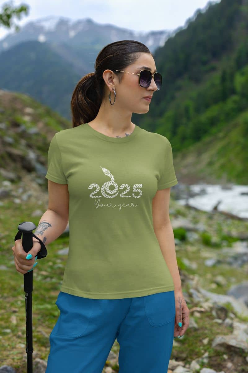 2025 Your Year T-Shirt with a woman posing while climbing