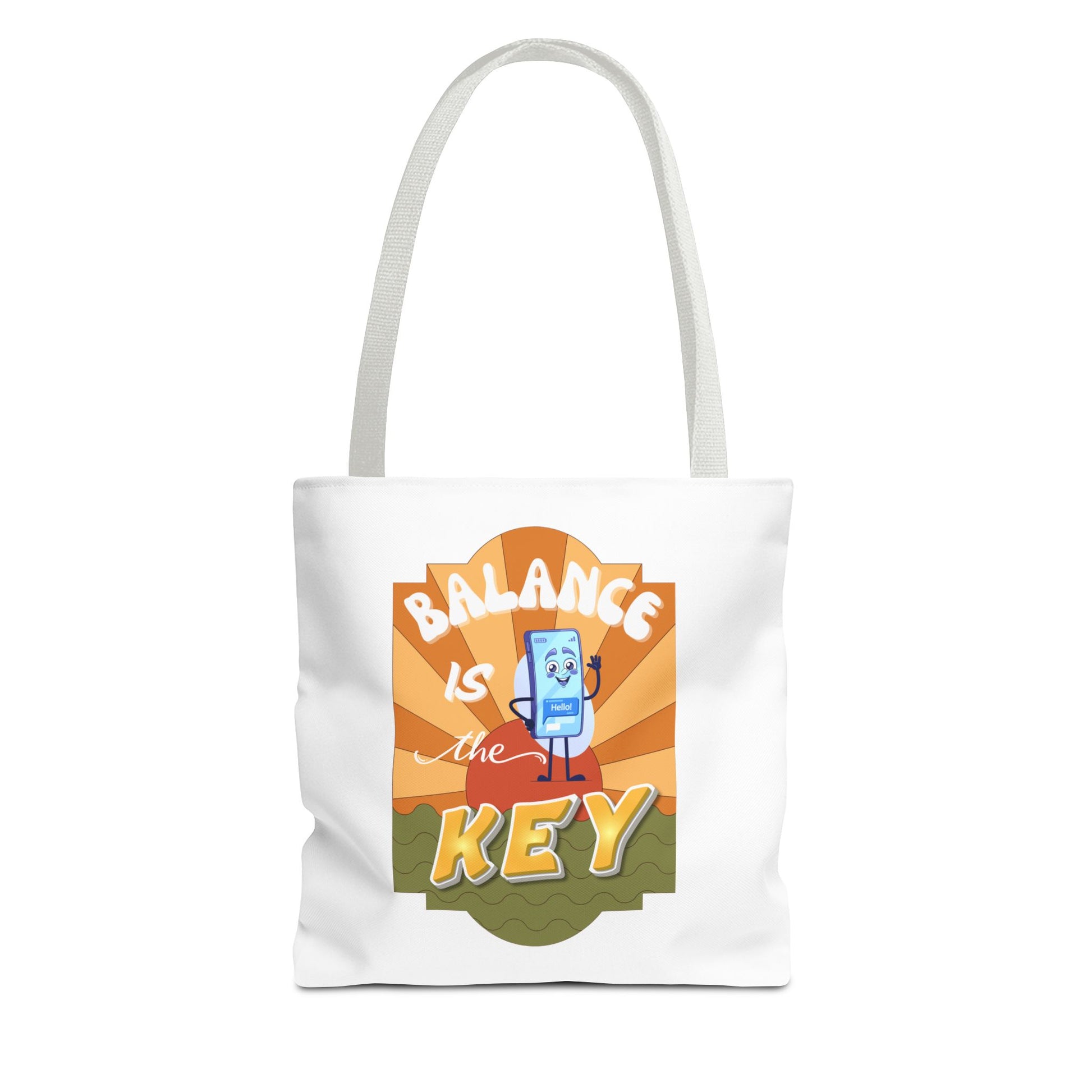 Balance is the key tote bag with white strap