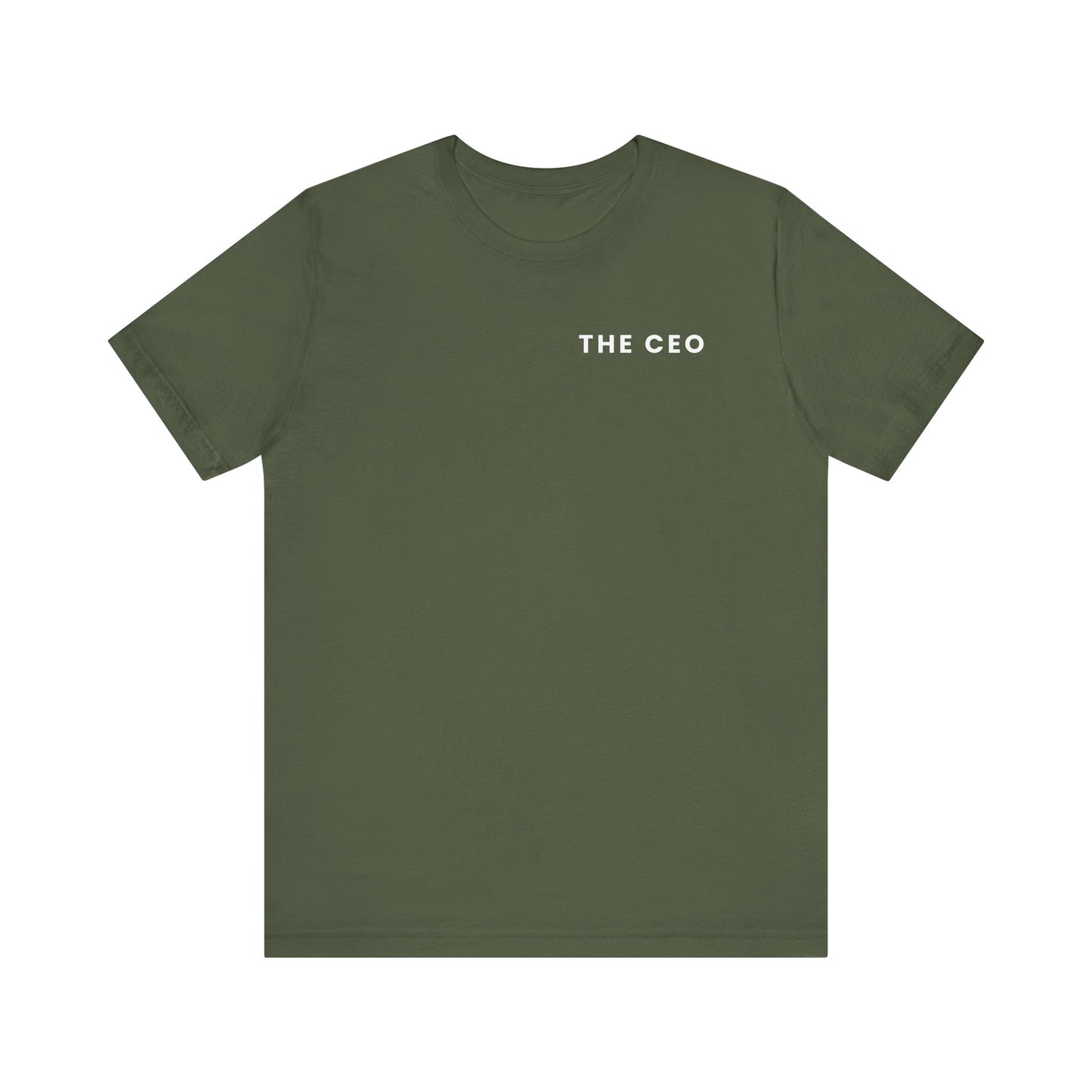 Green t-shirt with 'THE CEO' text on a white background