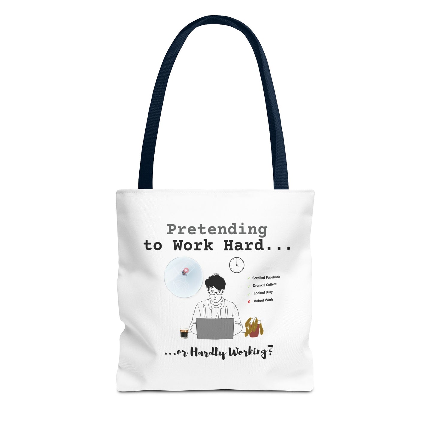 Overthinking tote for coworkers with navy handle