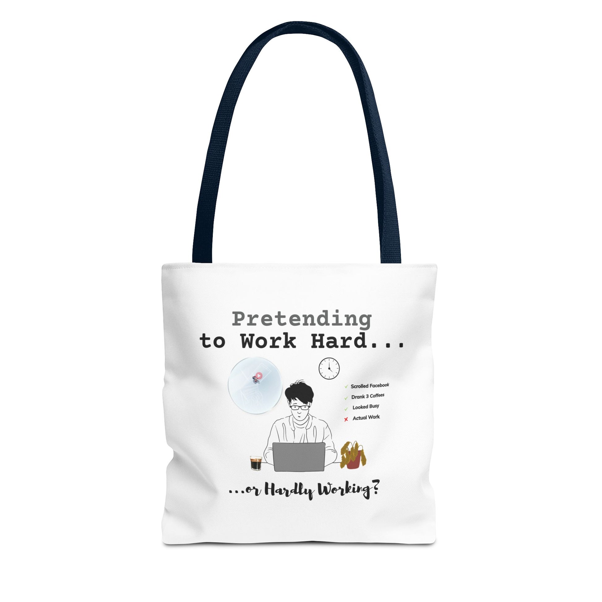 Overthinking tote for coworkers with navy handle