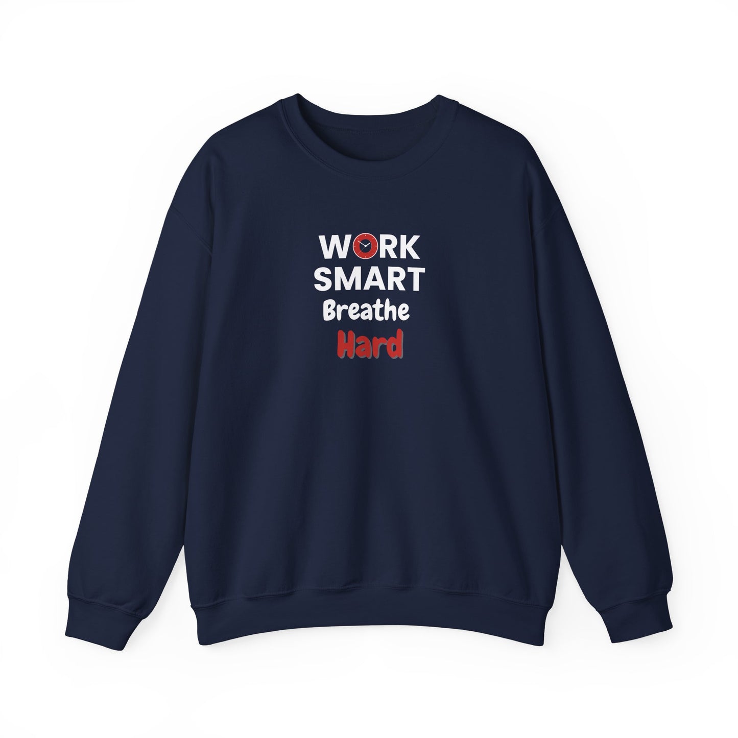 Navy blue sweatshirt with motivational text on a white background