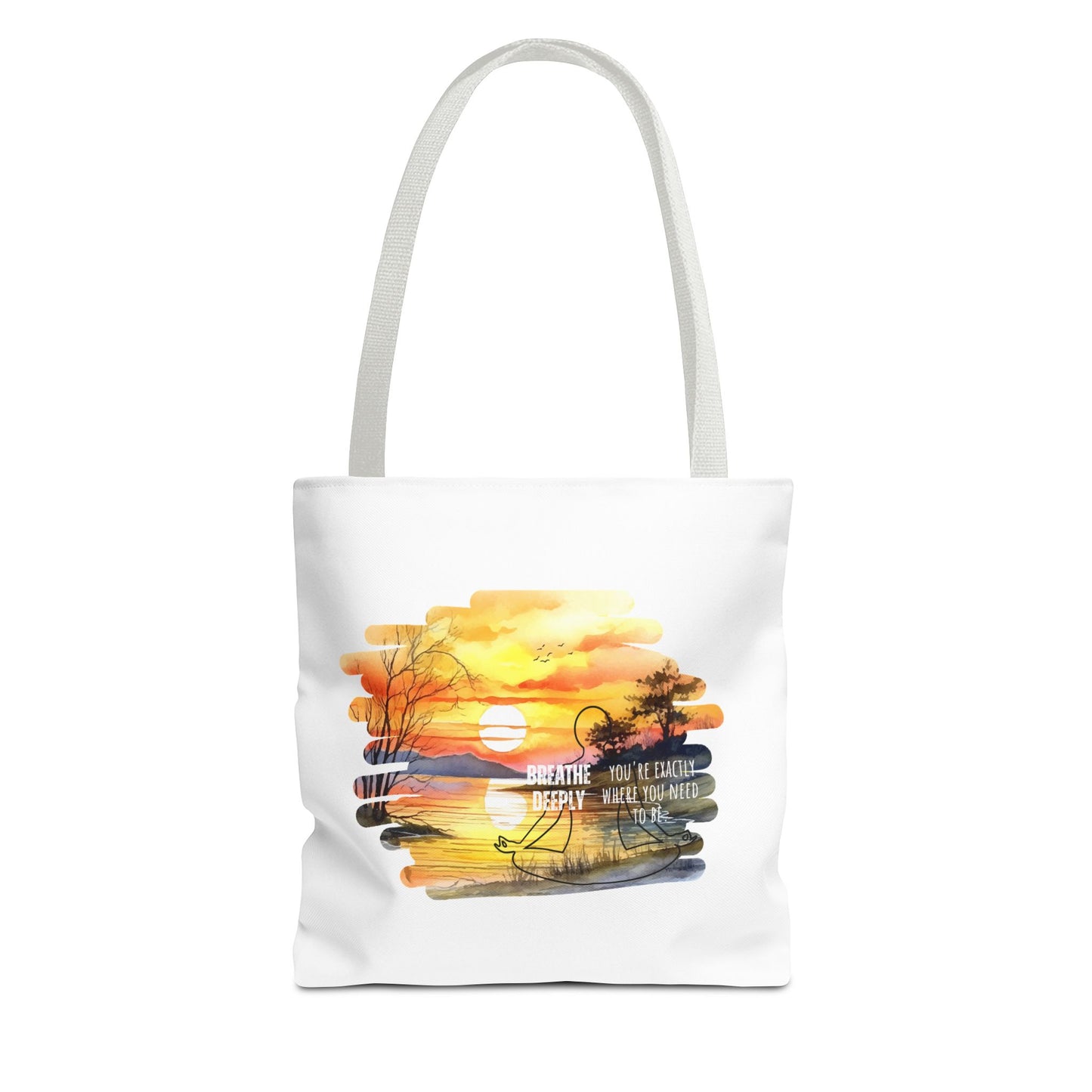 Breathe Deeply Tote Bag - white and white strap