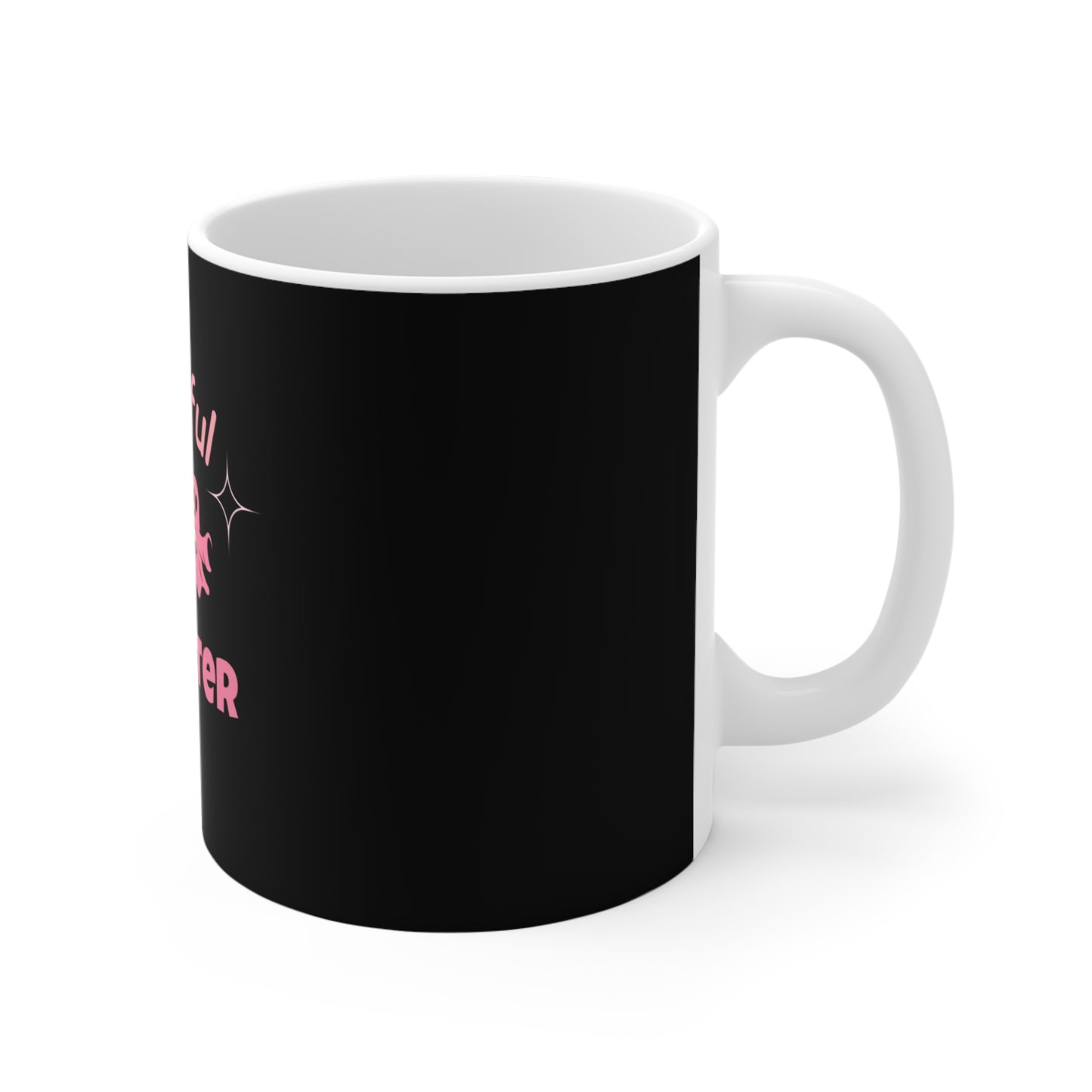 Right side view 'Boo-tiful Disaster' mug with white interior and handle on a white background