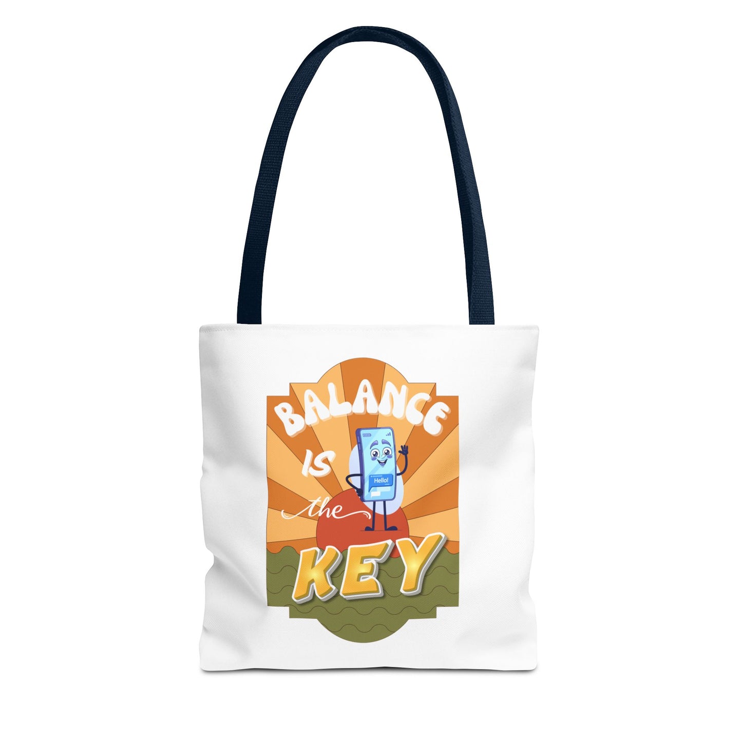 Balance is the key tote bag with navy strap
