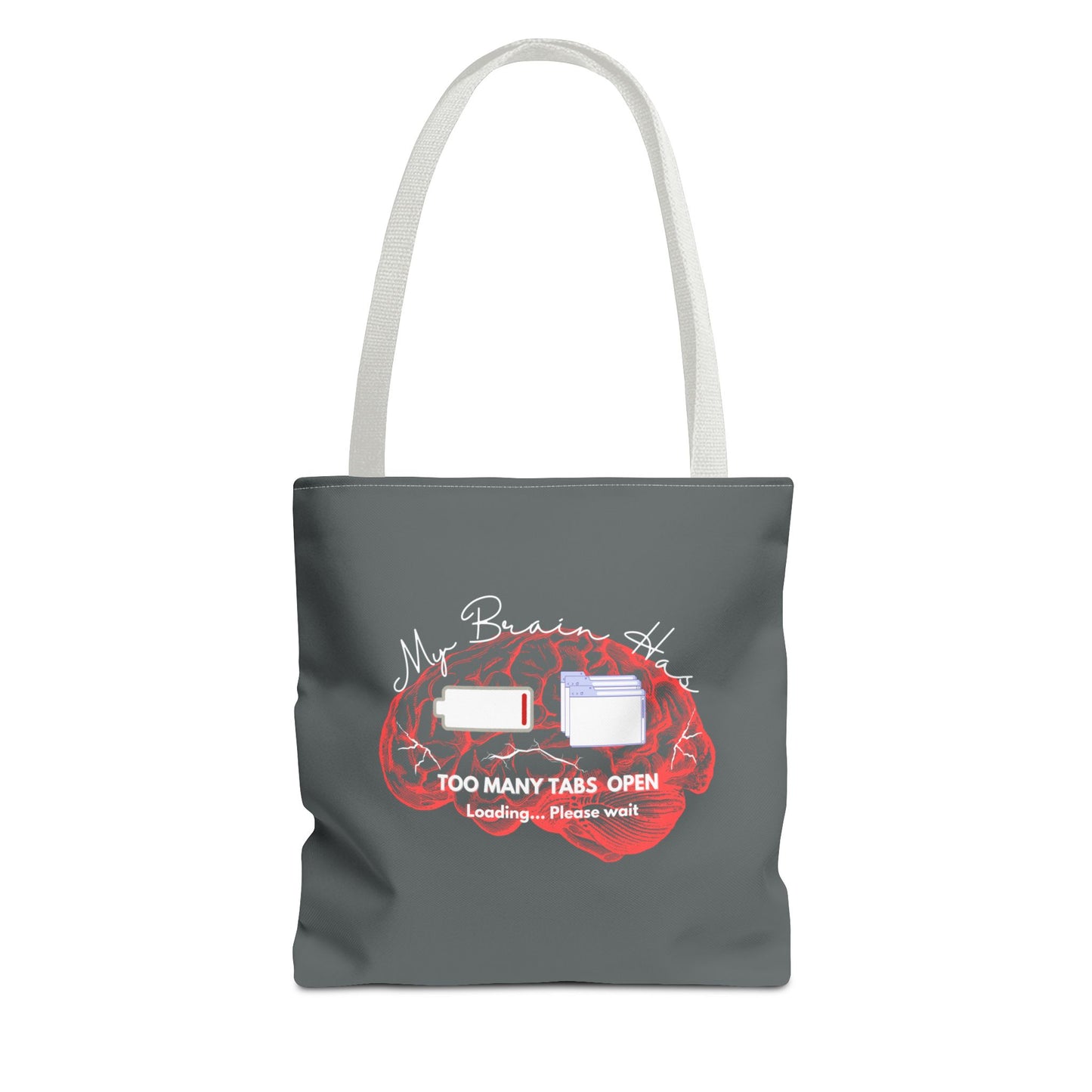 Brain overload tote bag with white handle