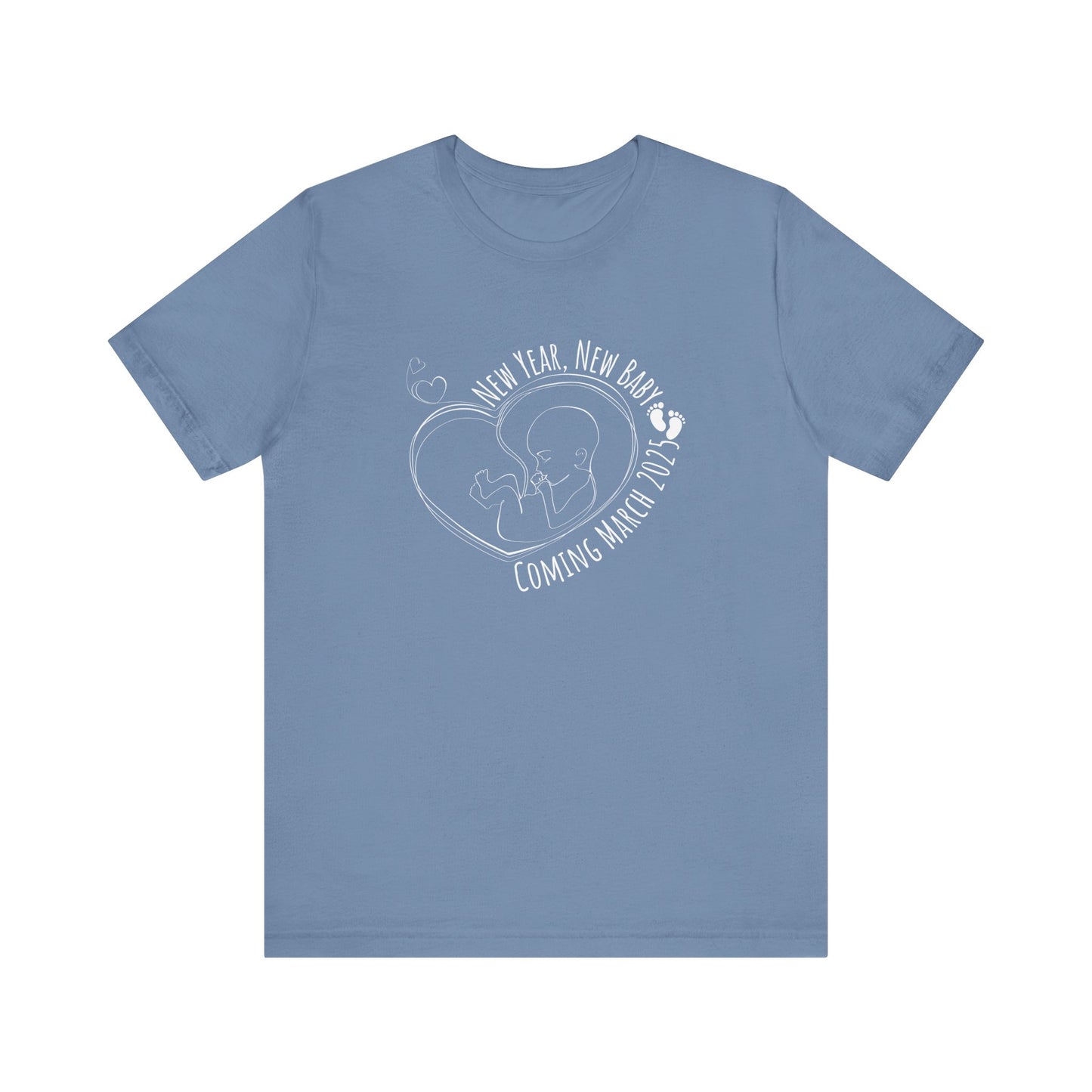 New Year, New Baby Coming March 2025 T-Shirt - Steel  Blue
