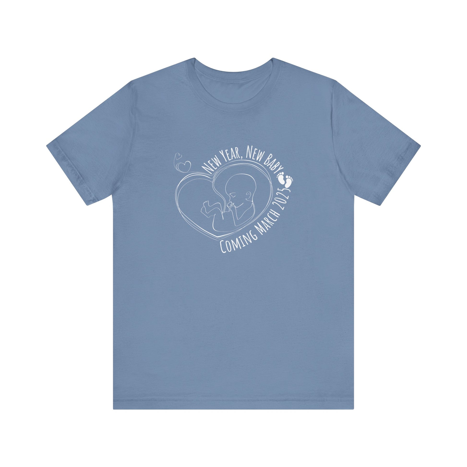 New Year, New Baby Coming March 2025 T-Shirt - Steel  Blue