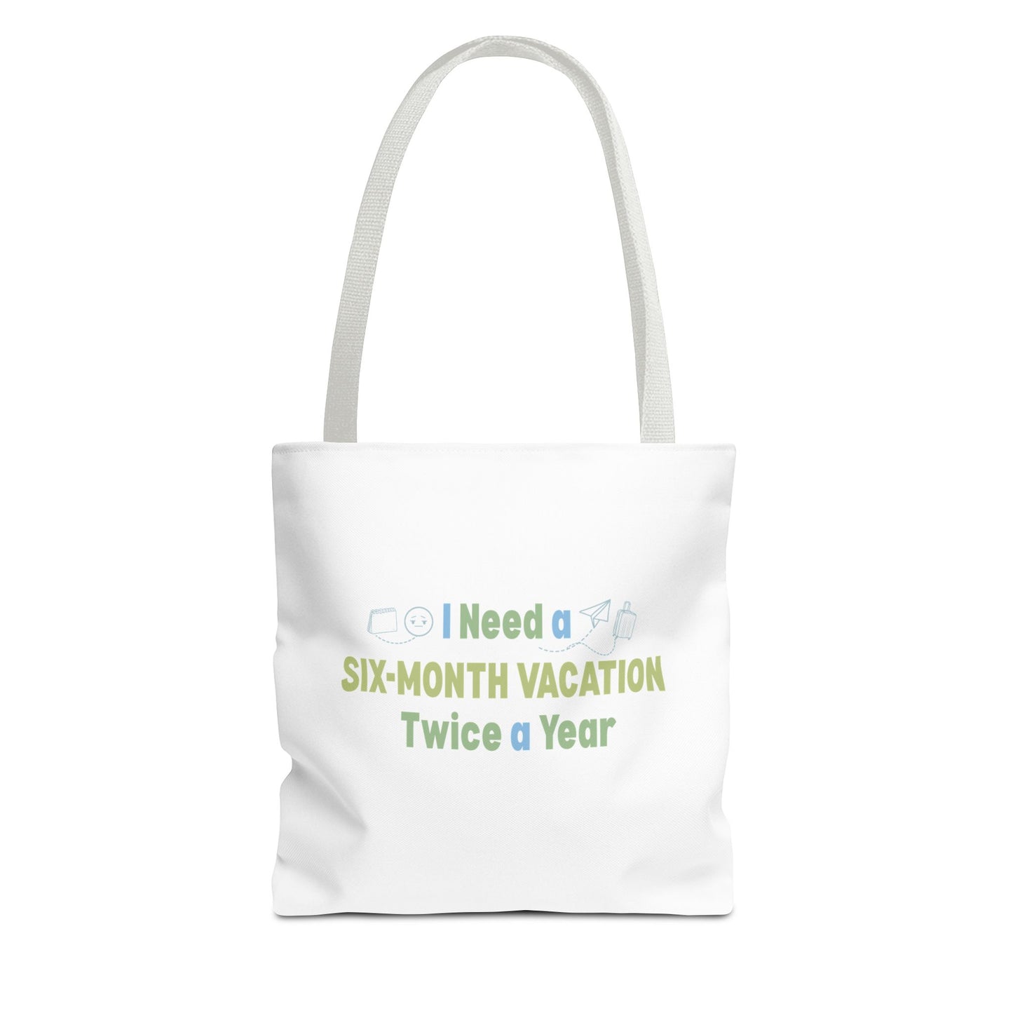 Vacation tote bag design with white handle