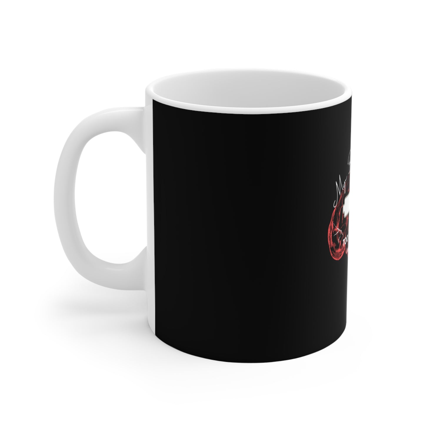 Funny mental overload coffee mug - left view