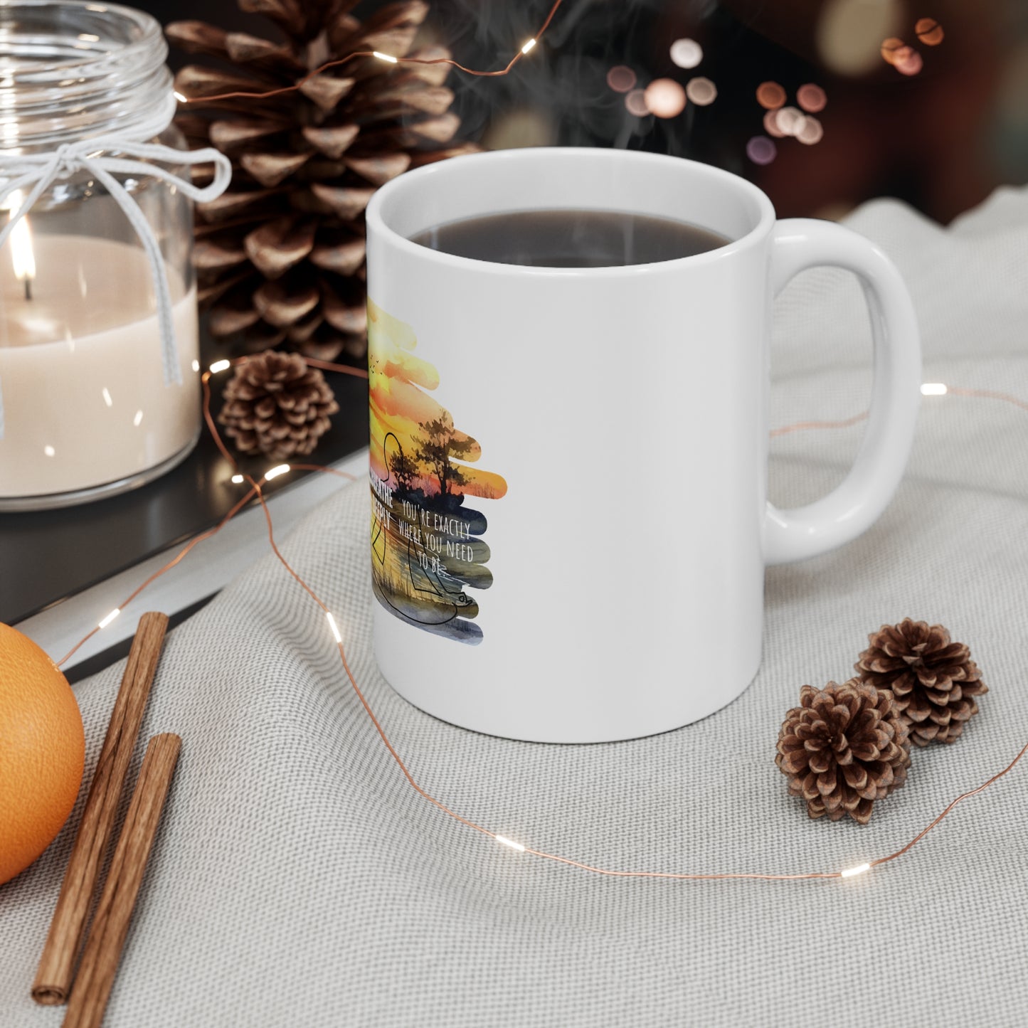 Breathe deeply yoga mug - hot coffee