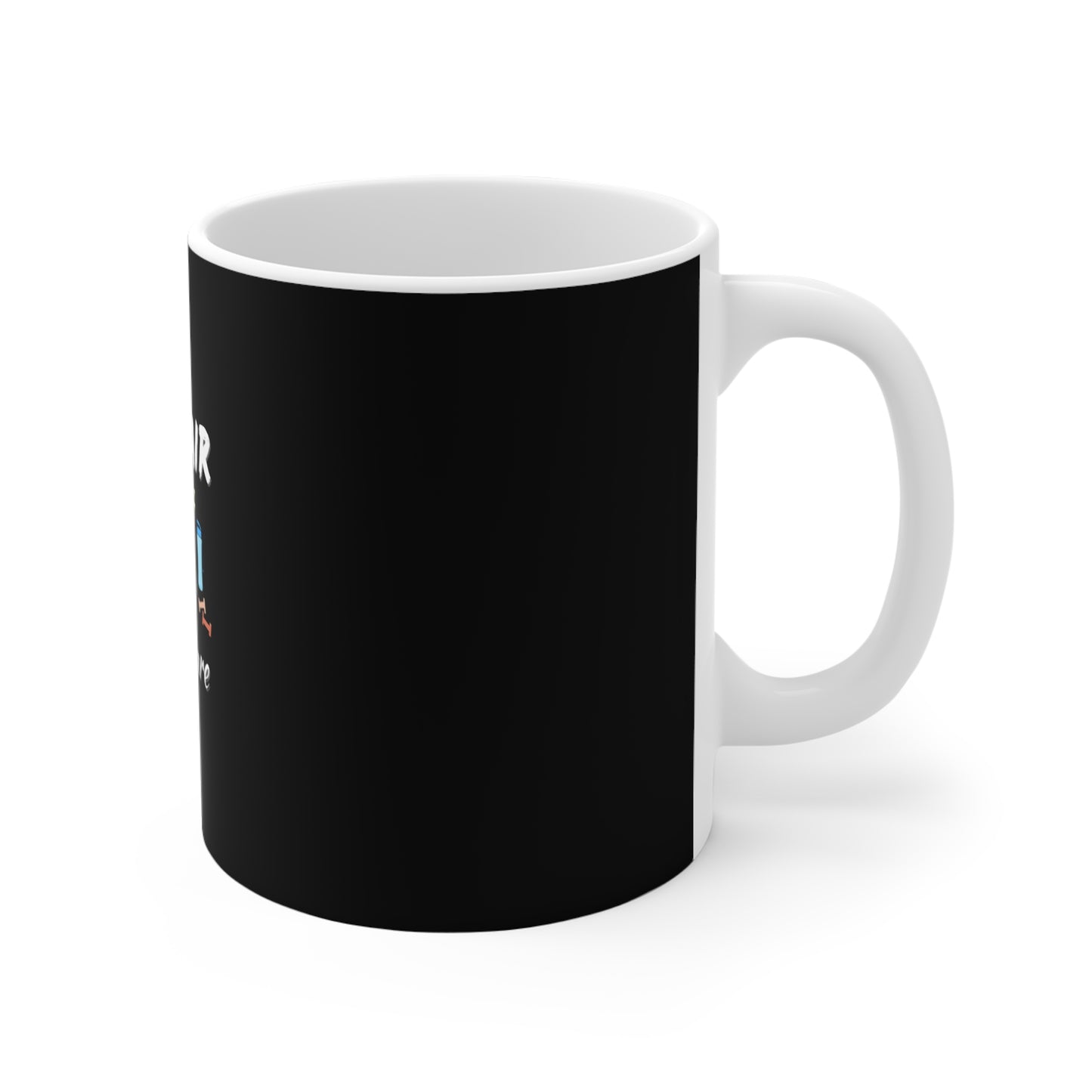 Right side of "gym hair, don't care mug design"