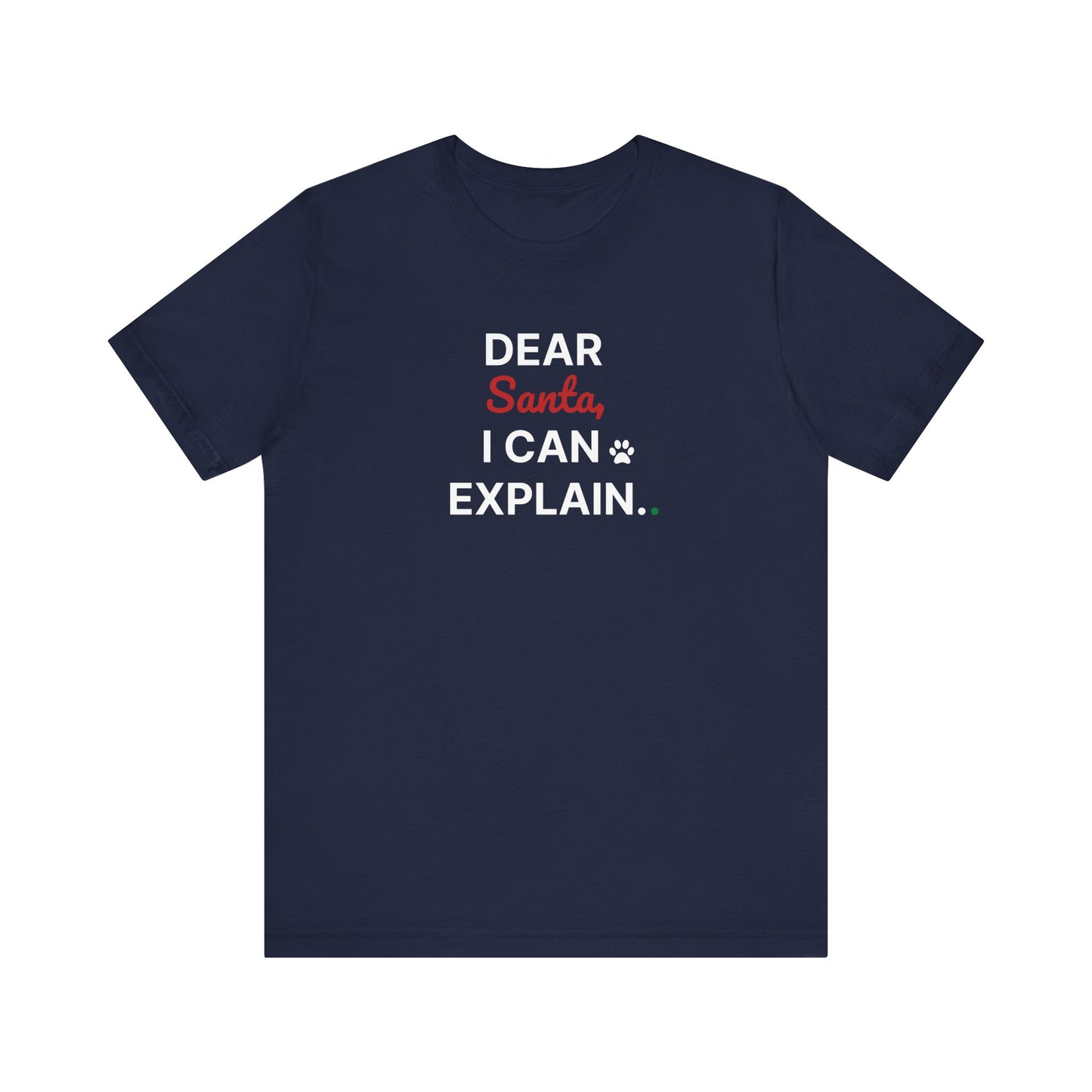 Navy blue t-shirt with humorous text design on a white background