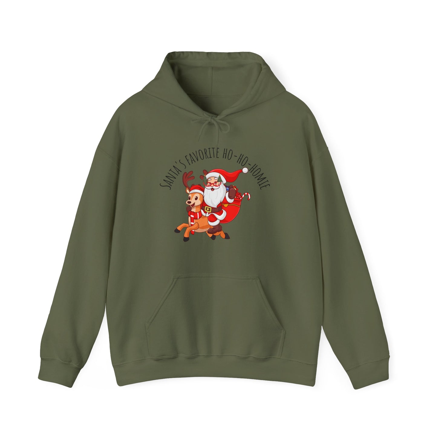 Santa's Favorite Ho Ho Homie - Cozy Christmas Hoodie - Military Green