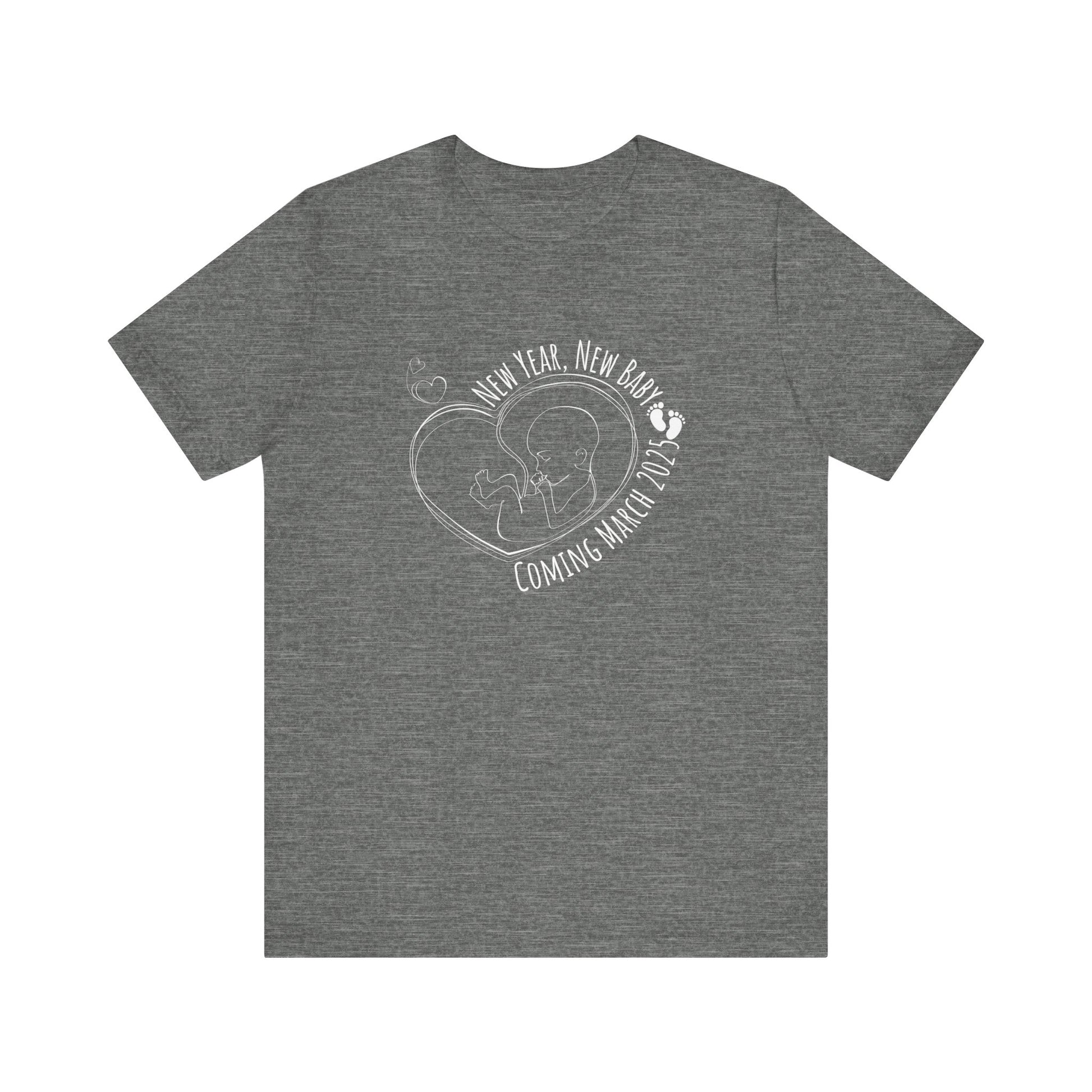 New Year, New Baby Coming March 2025 T-Shirt -Deep heather
