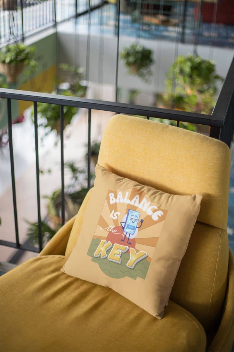 Balance is the key pillow Balance is the key pillow with a square pillow placed on the same color sofa
