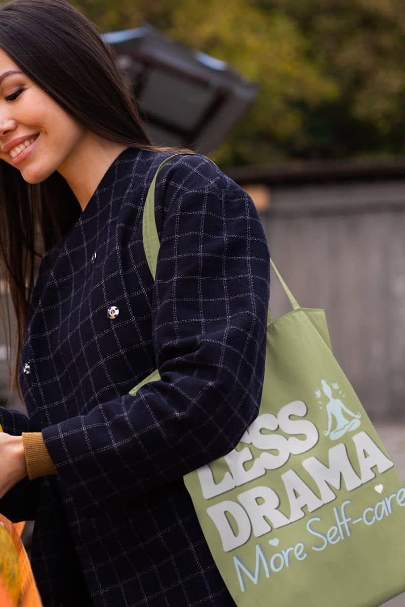 Canvas tote bag with a girl shopping in the market