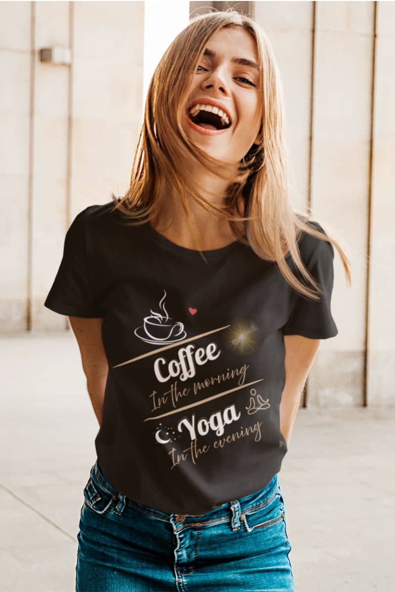 Casual comfort tee with a beautiful girl posing with a bright smile