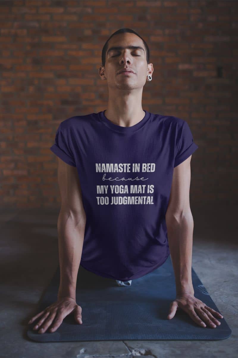 Cozy Yoga T-shirt with a male yoga teacher performing a yoga pose