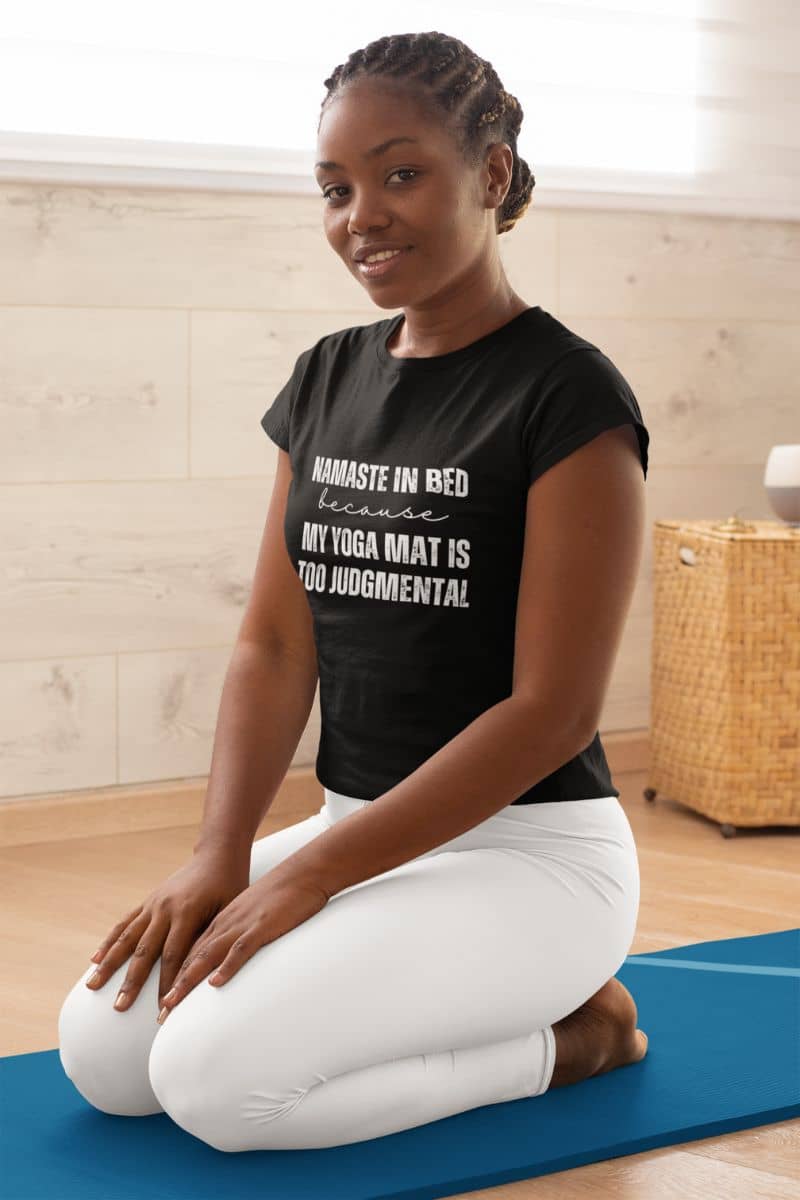 Cozy Yoga T-shirt with a girl posing in a yoga pose on the mat