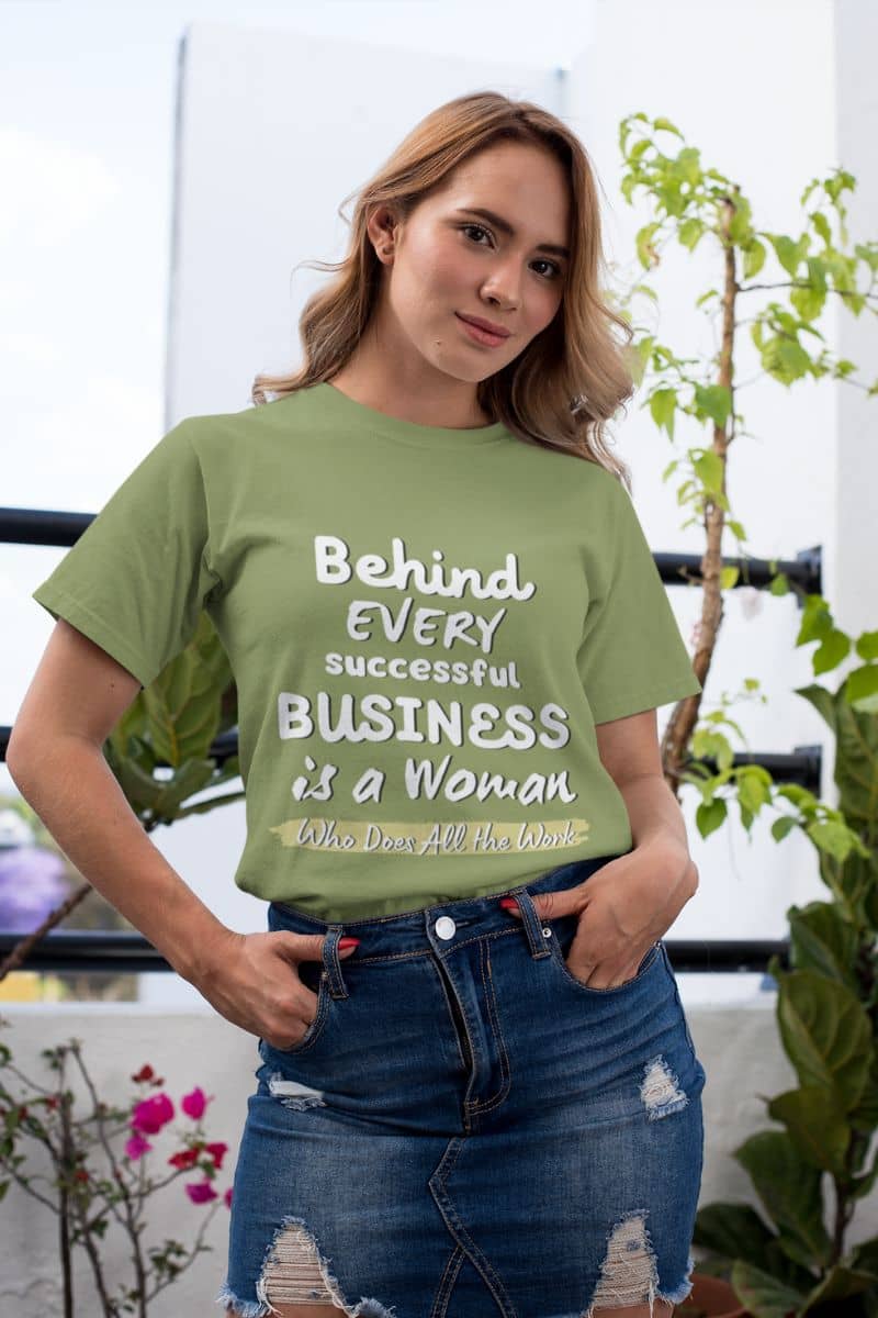 Empowering-tshirts with a girl posing on the balcony